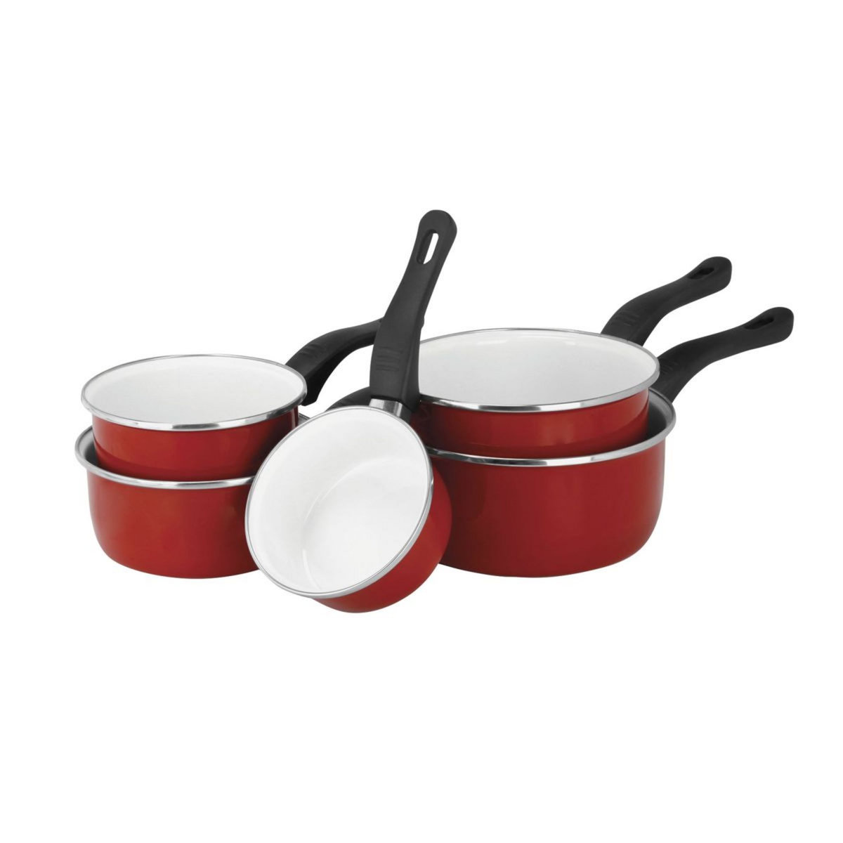 SITRAM Lot de 5 casseroles email rouge 12-14-16-18-20 cm
