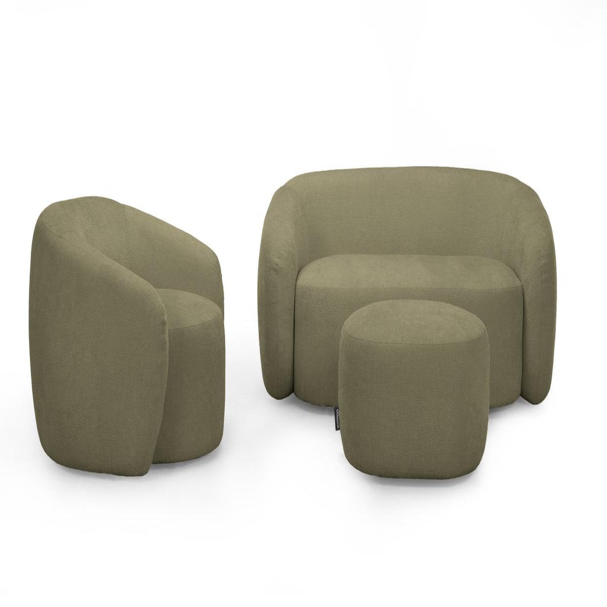 Voir la diapositive 1 : CASANOVA PARIS Aurelie - pack canapé droit 2 places + fauteuil + pouf tissu