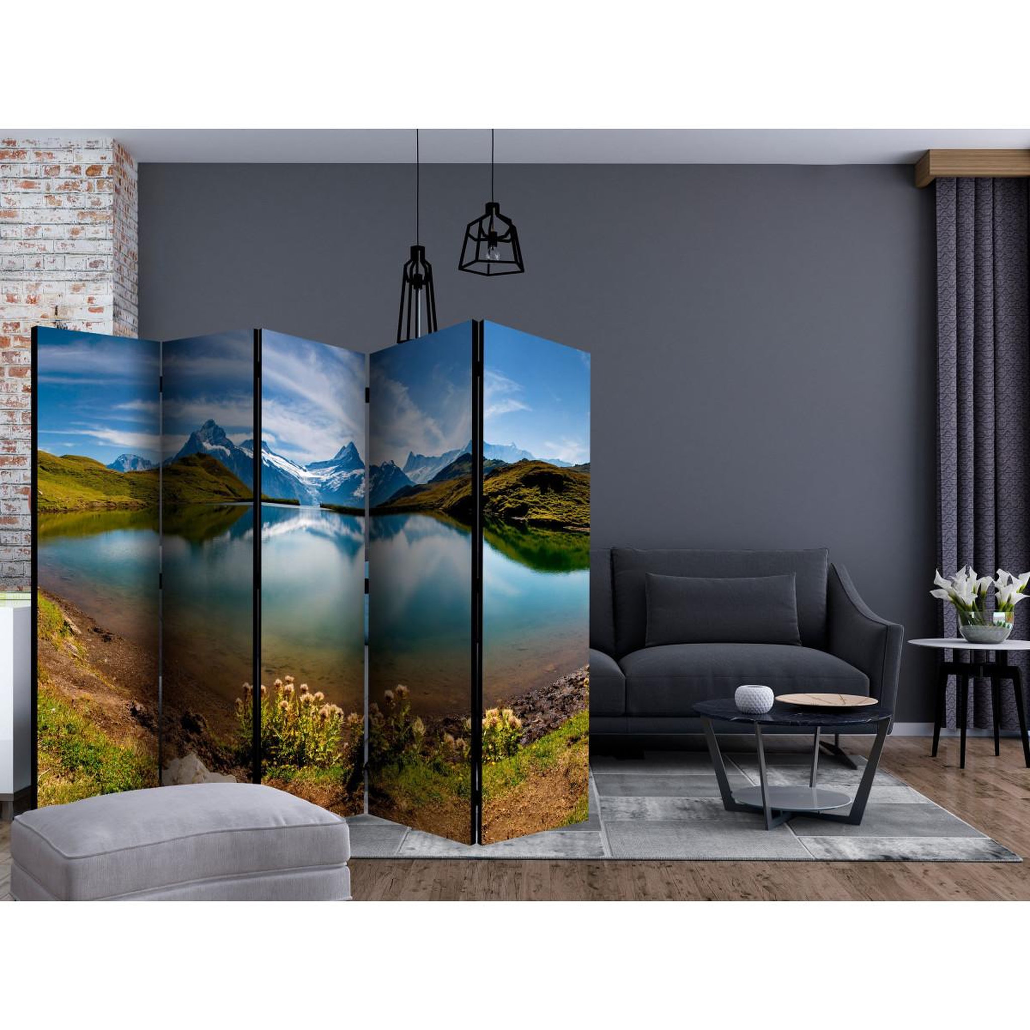 Voir la diapositive 2 : Paris Prix Paravent 5 volets  lake with mountain reflection, switzerland  172x225cm