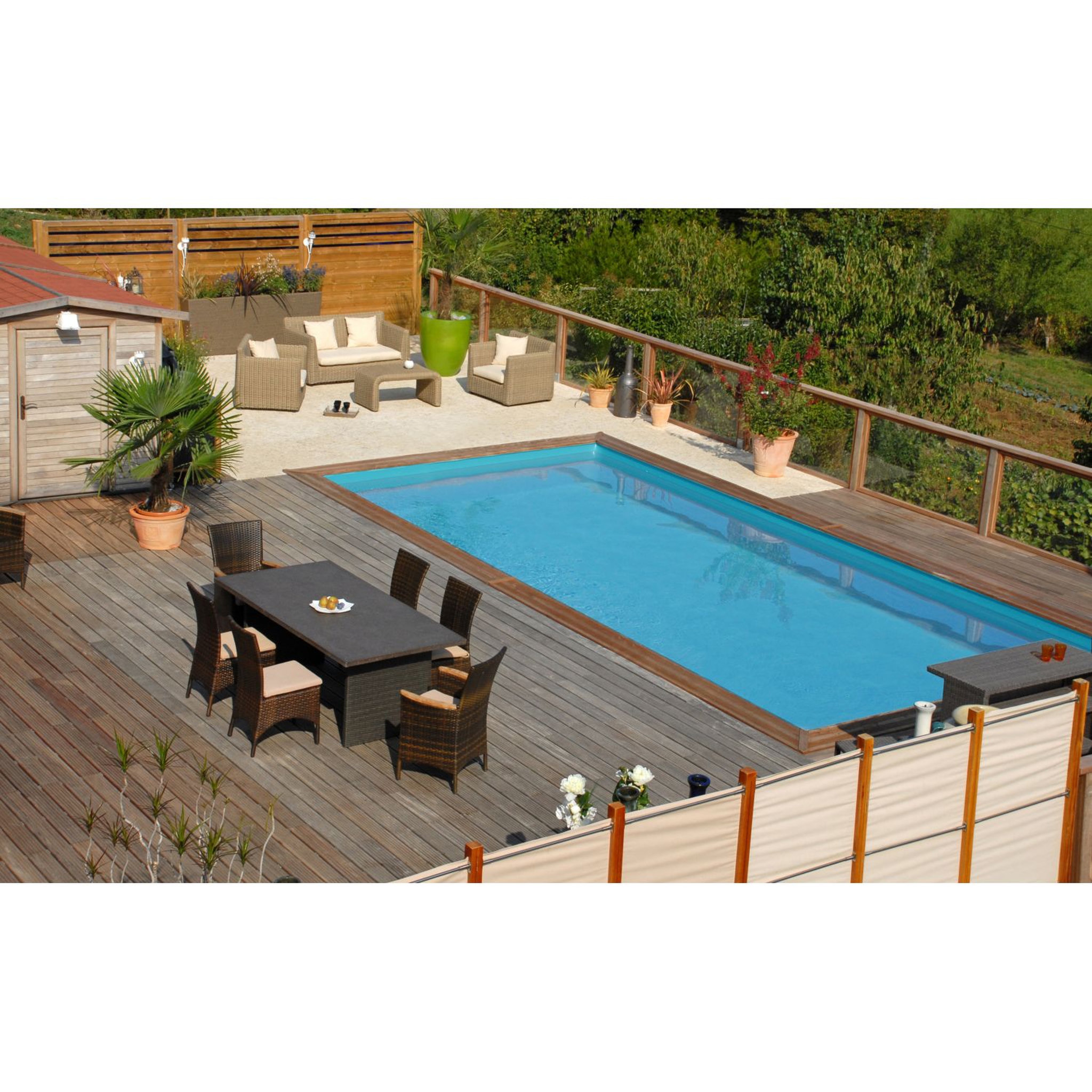 Voir la diapositive 2 : GRE Piscine hors sol bois rectangulaire - 620x420x133cm - EVORA 2020