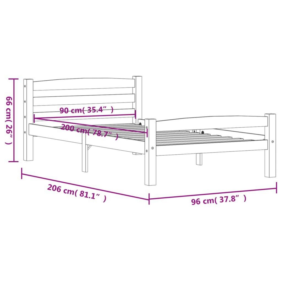 VIDAXL Cadre de lit sans matelas blanc bois de pin massif 90x200 cm
