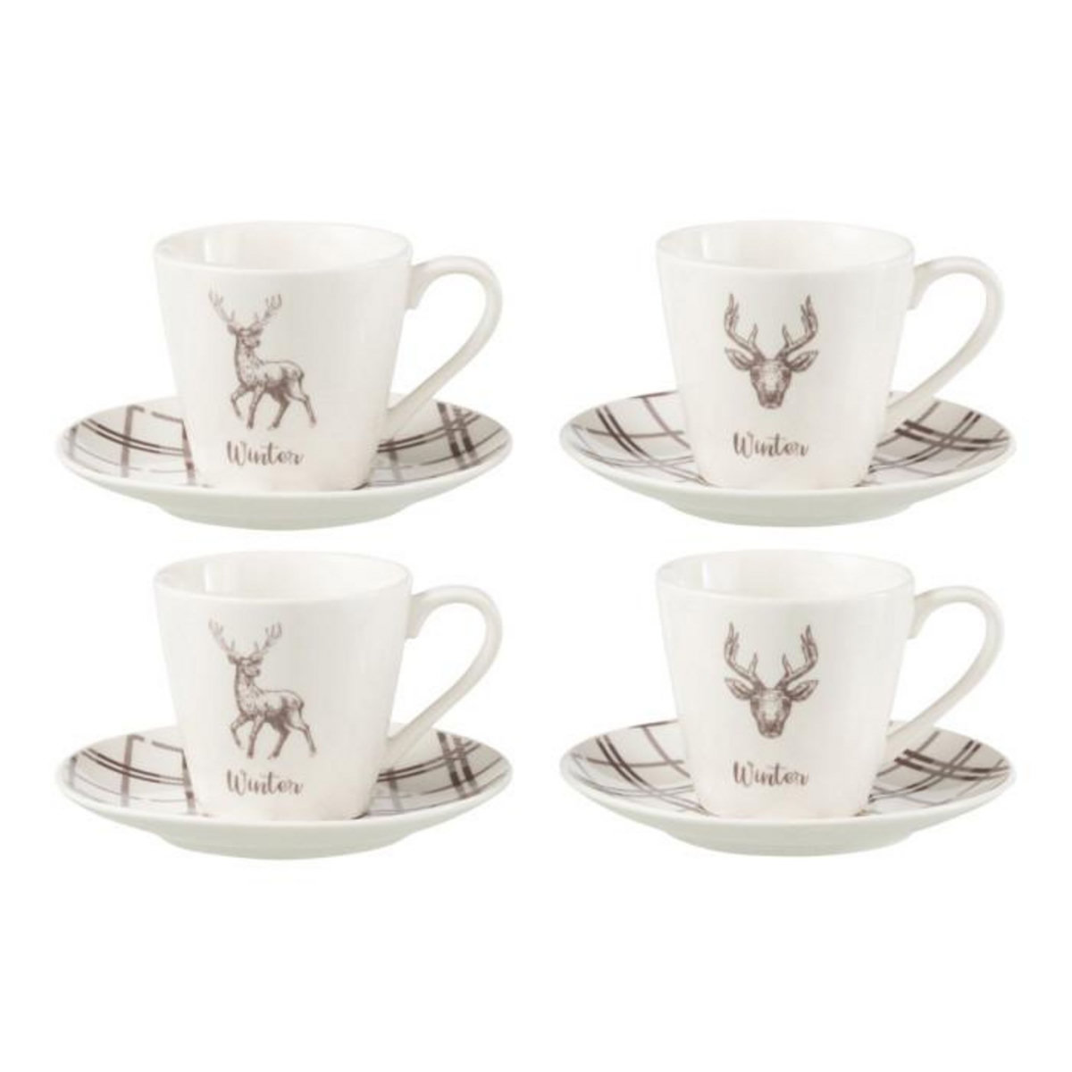 Paris Prix Lot de 4 Tasses à Thé & Sous-Tasses  Renne Winter  22cl Blanc