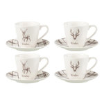 Paris Prix Lot de 4 Tasses à Thé & Sous-Tasses  Renne Winter  22cl Blanc