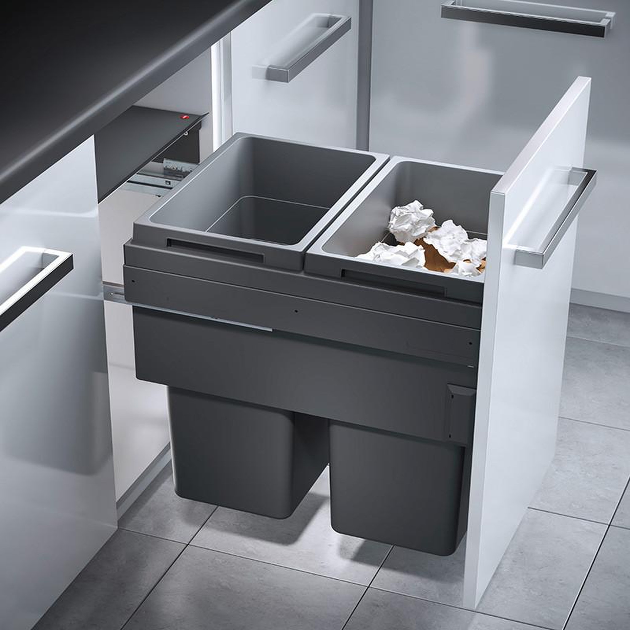 Voir la diapositive 3 : HAILO Poubelle de cuisine tri sélectif 2 bacs encastrable 80l (38+38) hailo euro cargo anthracite