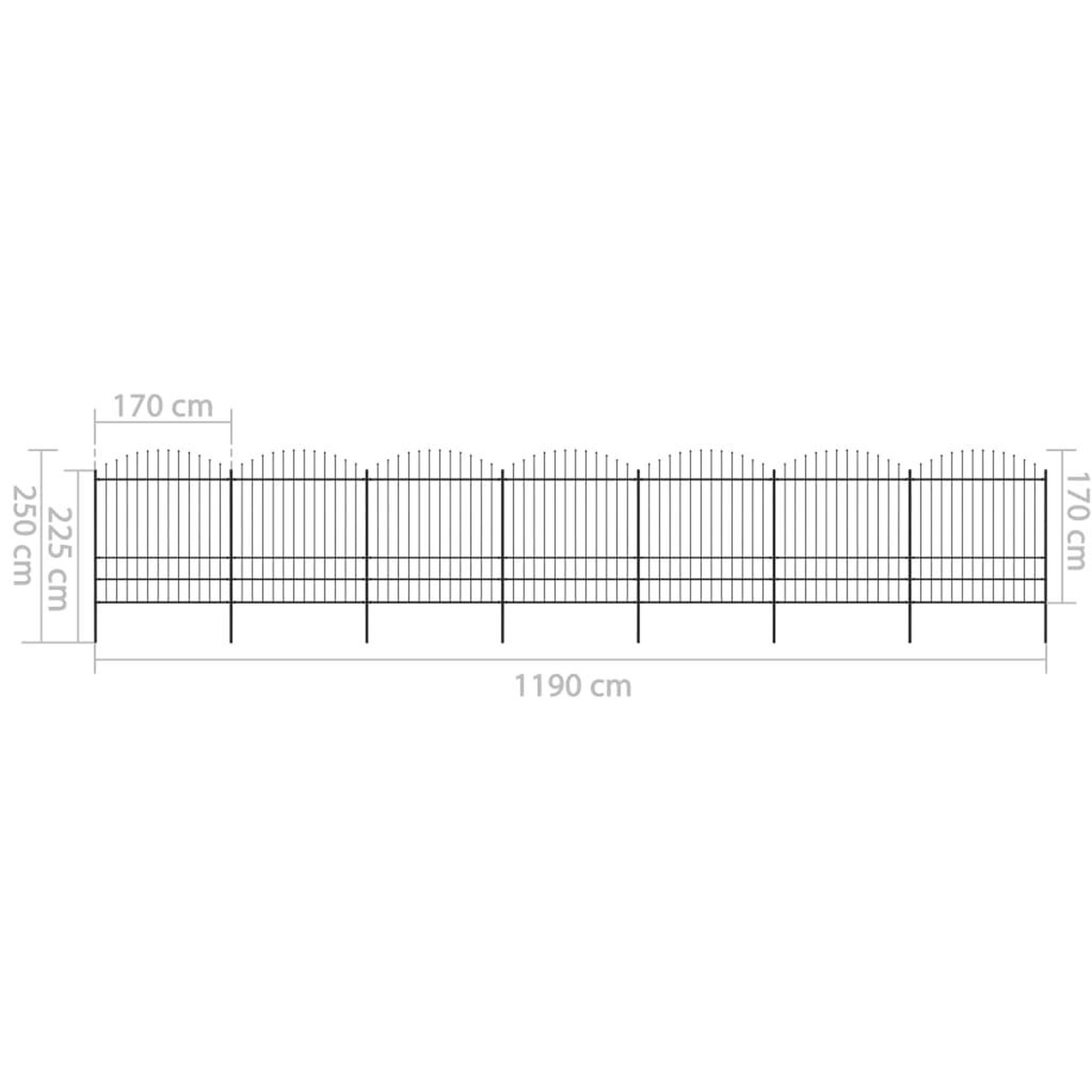 Voir la diapositive 5 : VIDAXL Cloture de jardin a dessus en lance Acier (1,75-2)x11,9 m Noir