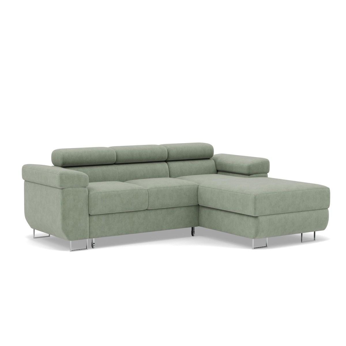 BEST MOBILIER Pablo - canapé d'angle droit - 6 places - convertible avec coffre et têtières réglables - en velours côtelé