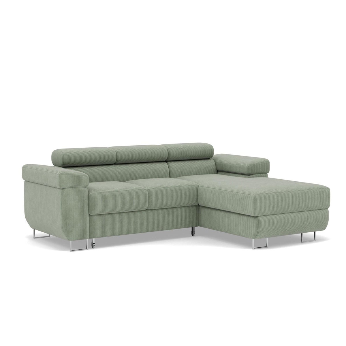 BEST MOBILIER Pablo - canapé d'angle droit - 6 places - convertible avec coffre et têtières réglables - en velours côtelé