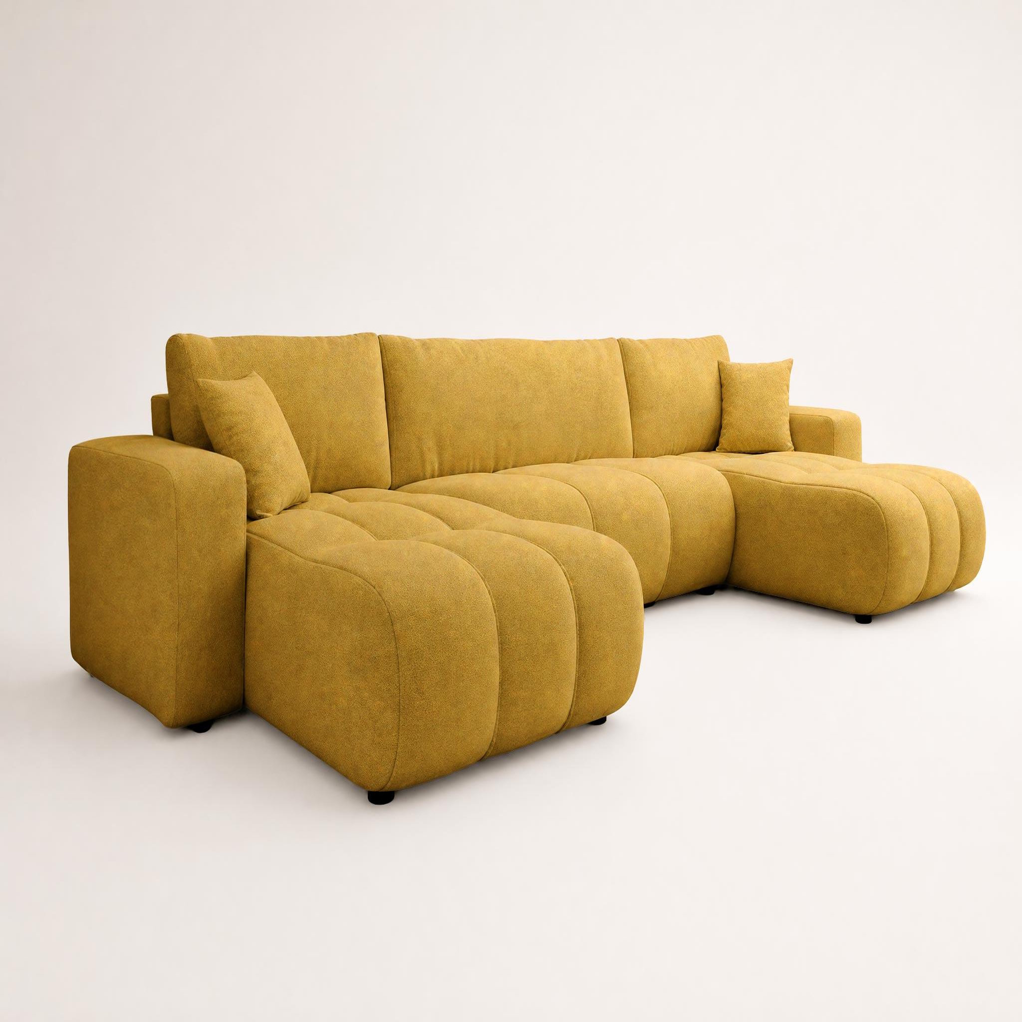Voir la diapositive 3 : BEST MOBILIER Nicole - canapé panoramique en u 7 places convertible avec coffre en tissu