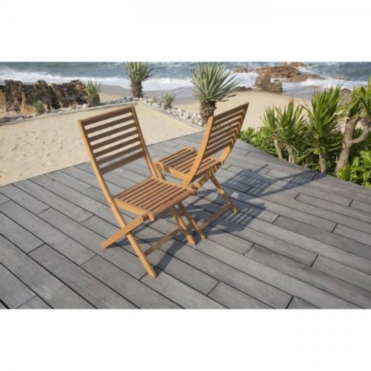 MARKET24 Lot de 2 chaises de jardin pliantes en Acacia FSC - 57 x 46,5 x 90 cm
