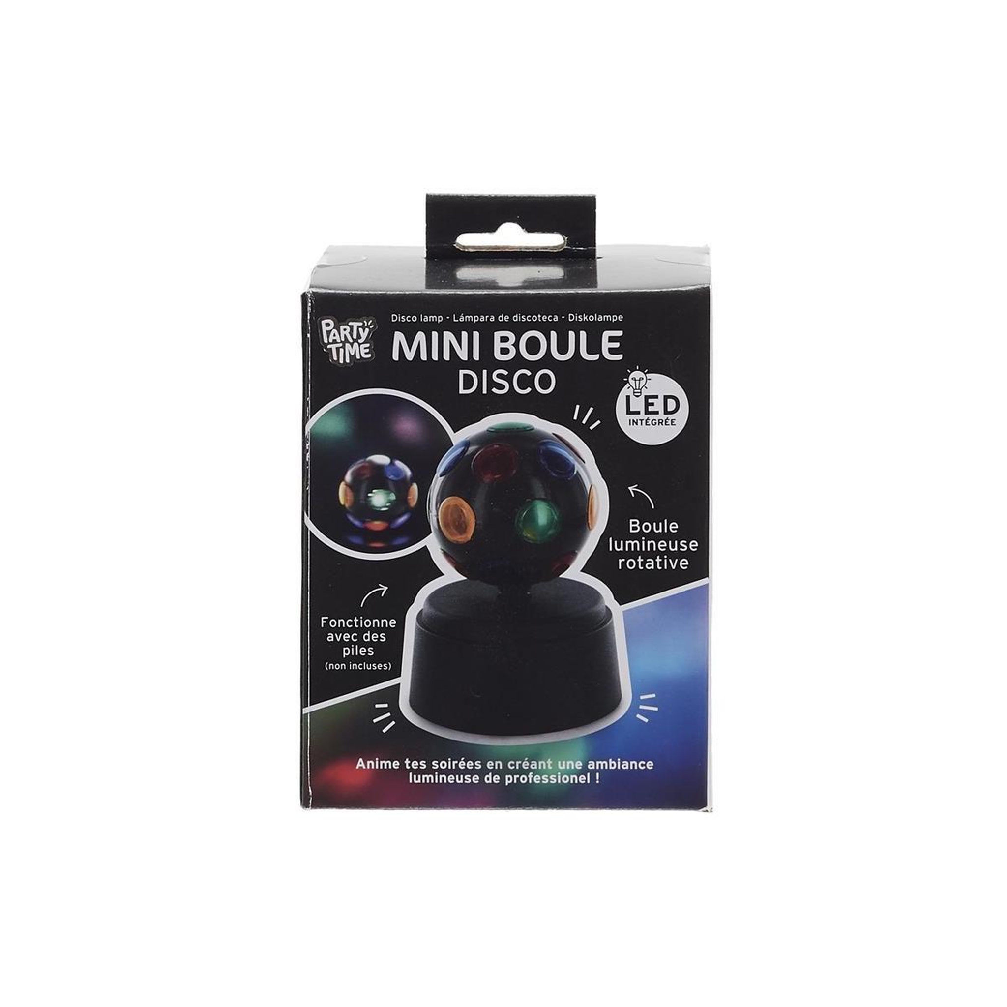 Voir la diapositive 2 : PARTY TIME Mini boule disco led  rotative  11cm noir
