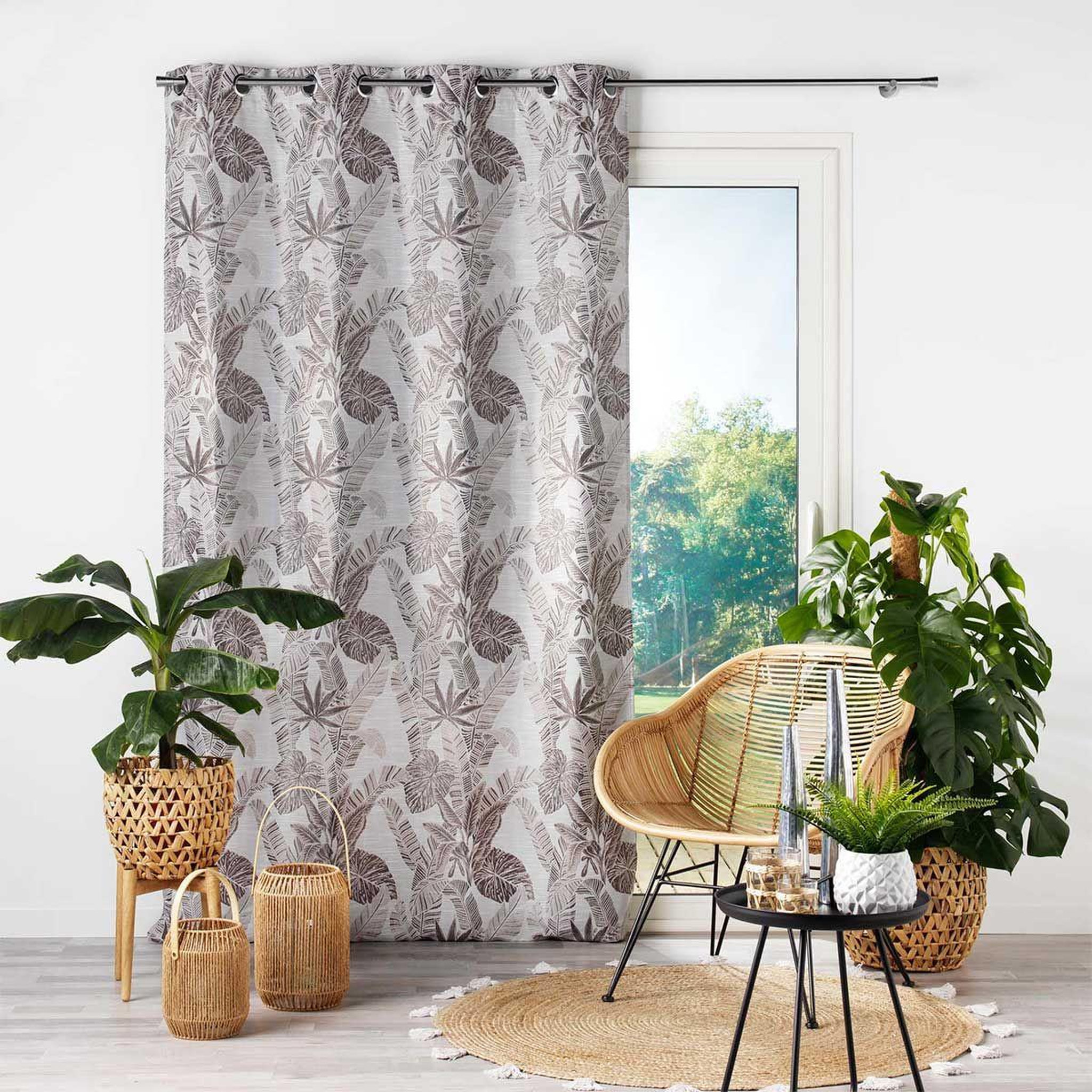 Voir la diapositive 3 : Douceur d'Intérieur Rideau à œillets imprimé  faggy  140x260cm taupe