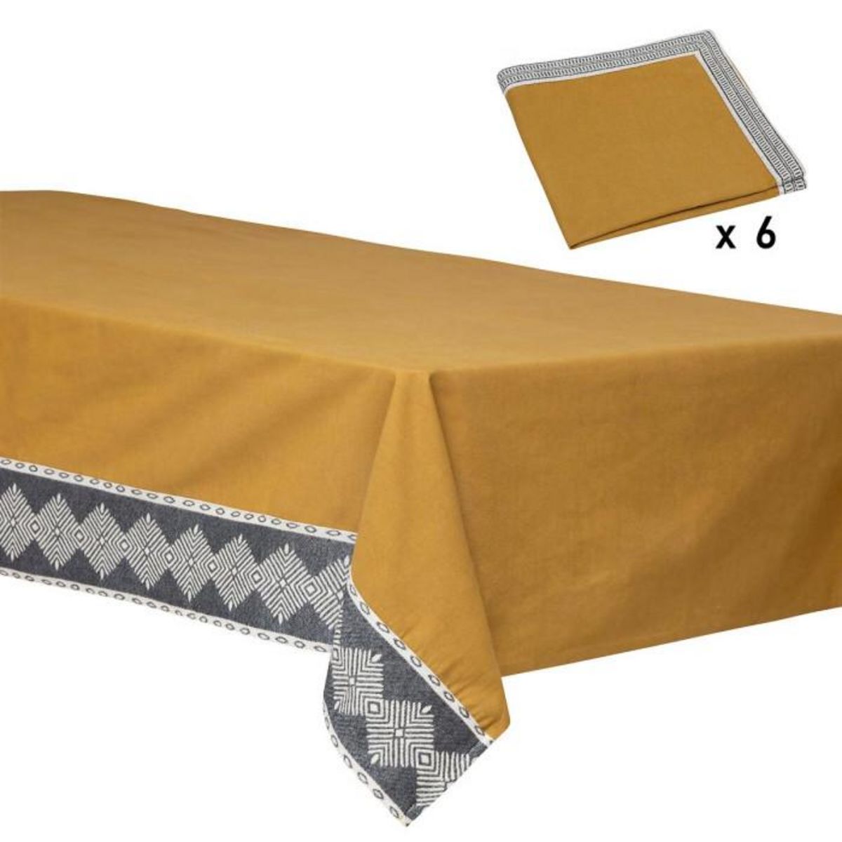 ATMOSPHERA Nappe & 6 Serviettes de Table  Inuits Dreams  150x250cm Ocre