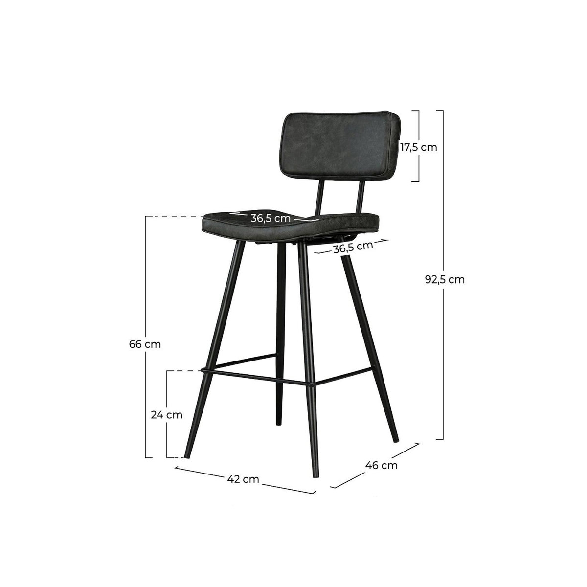 Rendez vous déco Lot de 2 chaises de bar mi-hauteur 66 cm cuir synthétique gris / noir - Texas