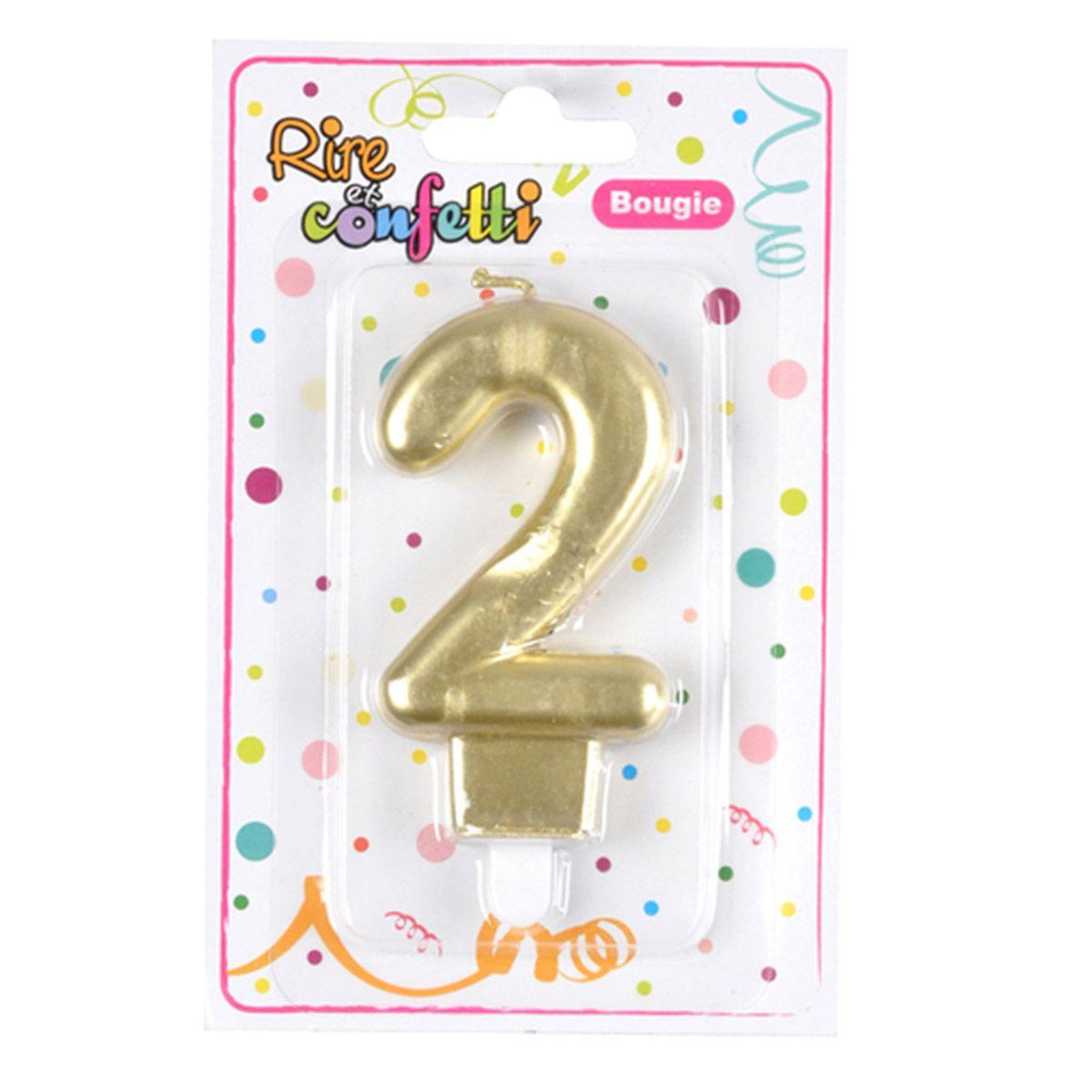 Voir la diapositive 2 : HOMEA Bougie d'Anniversaire  Chiffre 2  7cm Or