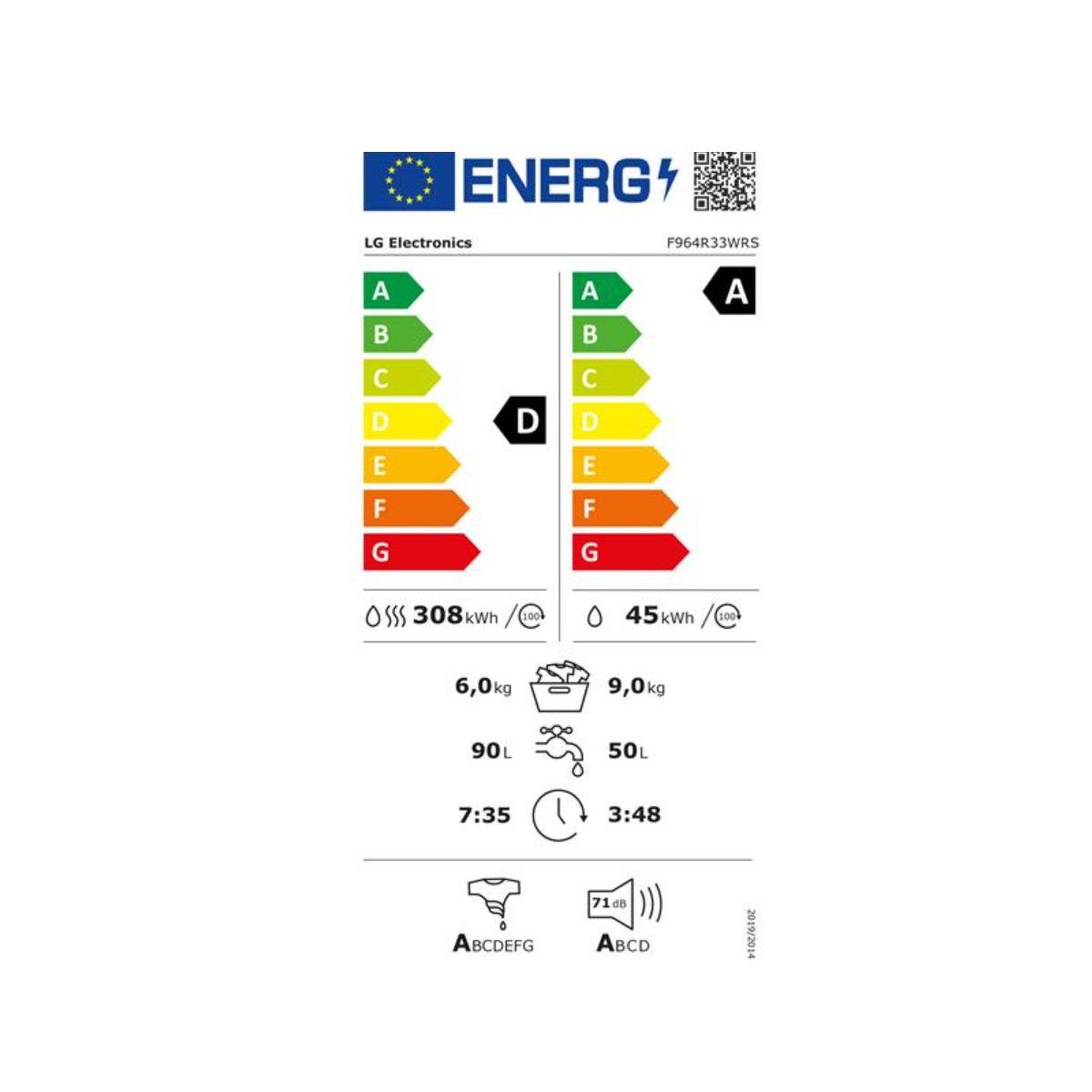 Voir la diapositive 2 : LG Lave-linge séchant frontal 9/6kg 1400 tours/min - f964r33wrs