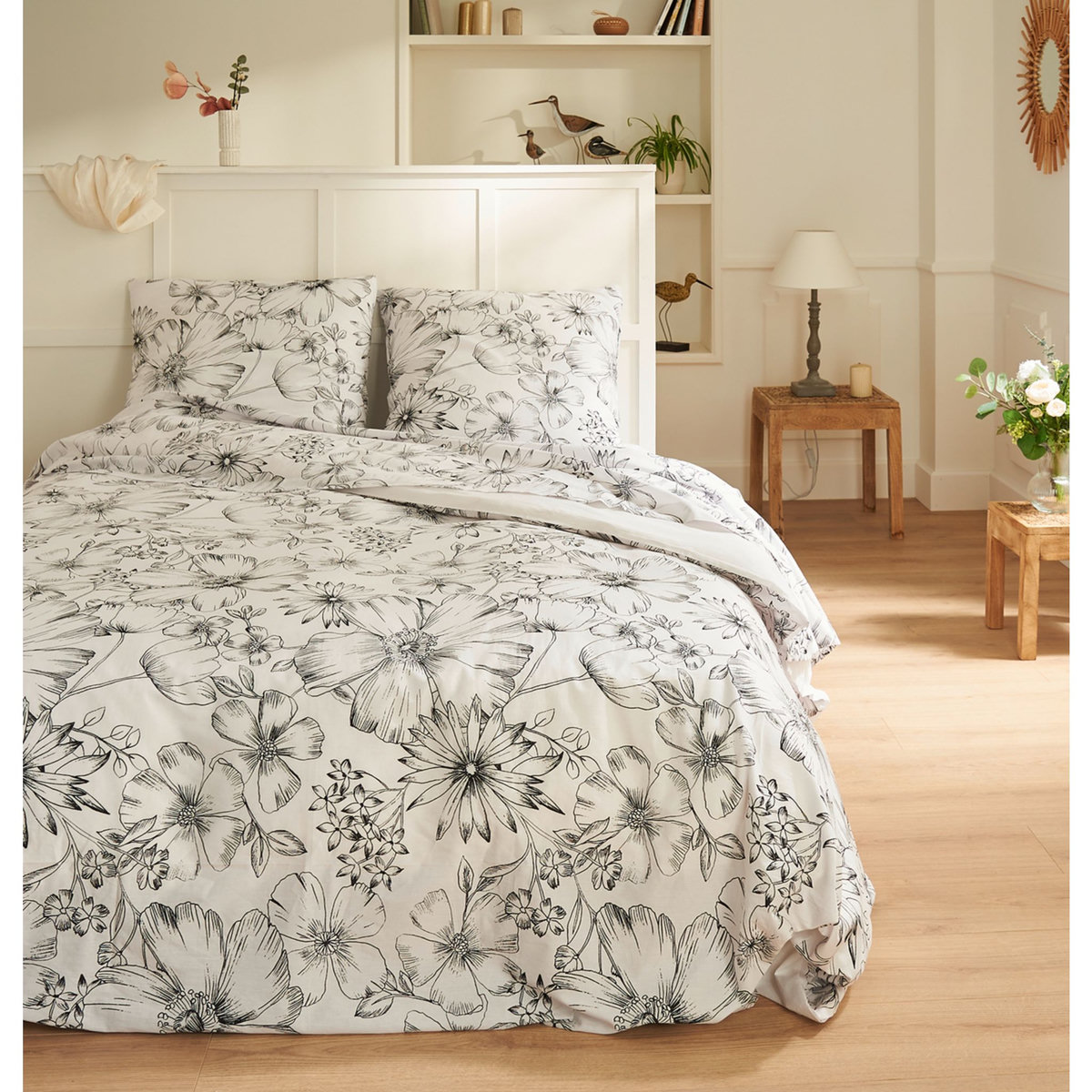 Parure housse de couette en coton motif floral NAOMIE