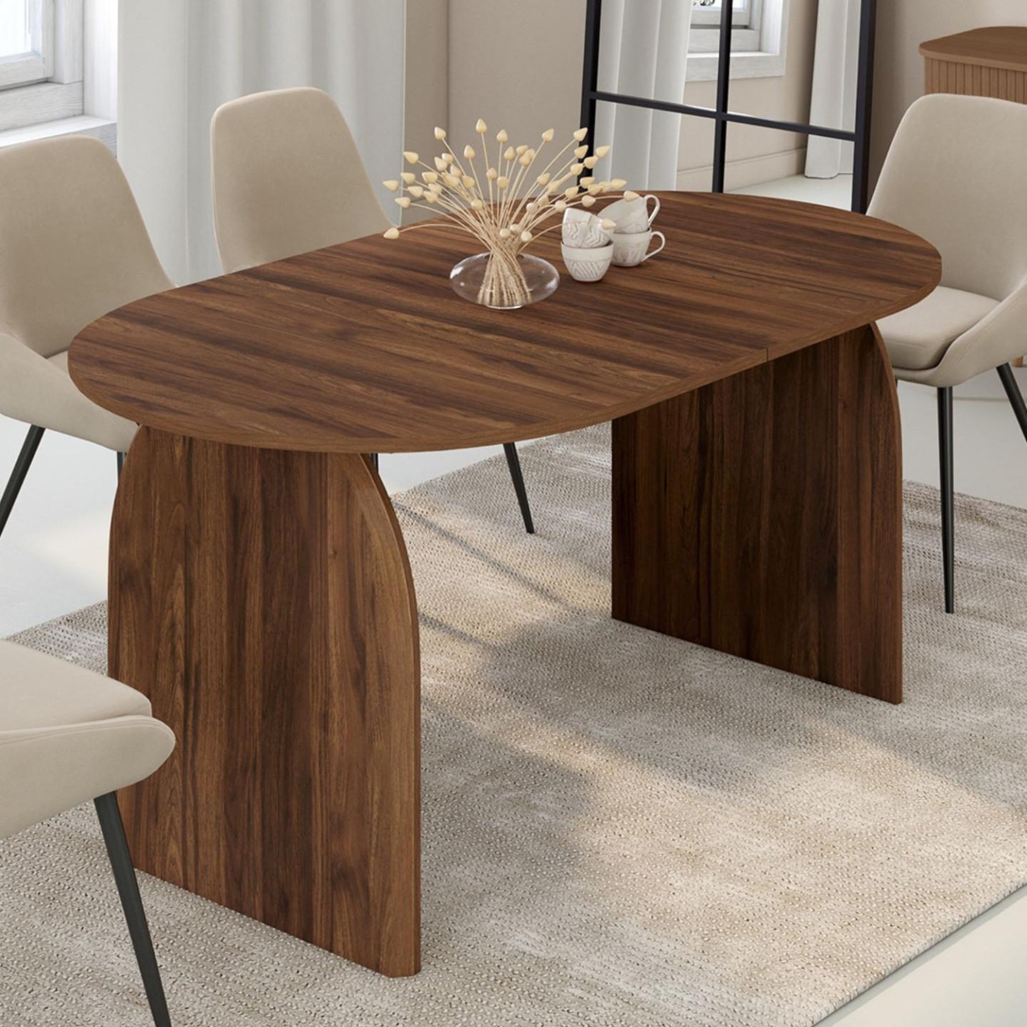 Voir la diapositive 4 : ID MARKET Table à manger extensible japandi ovale edith 6-10 personnes effet noyer 160 - 200 cm