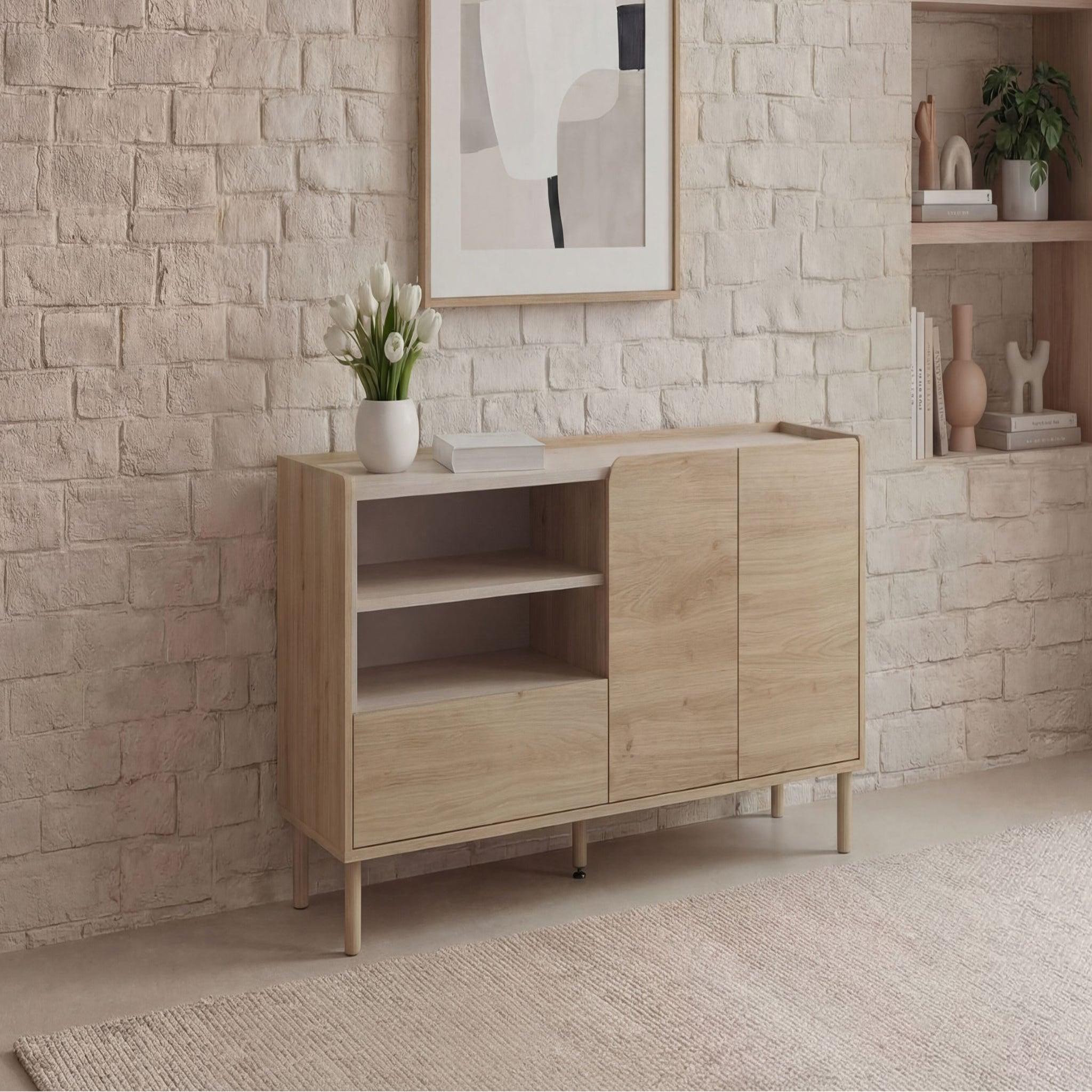Voir la diapositive 3 : CASANOVA PARIS Isadora - buffet 2 portes 141cm en mélamine - chêne clair