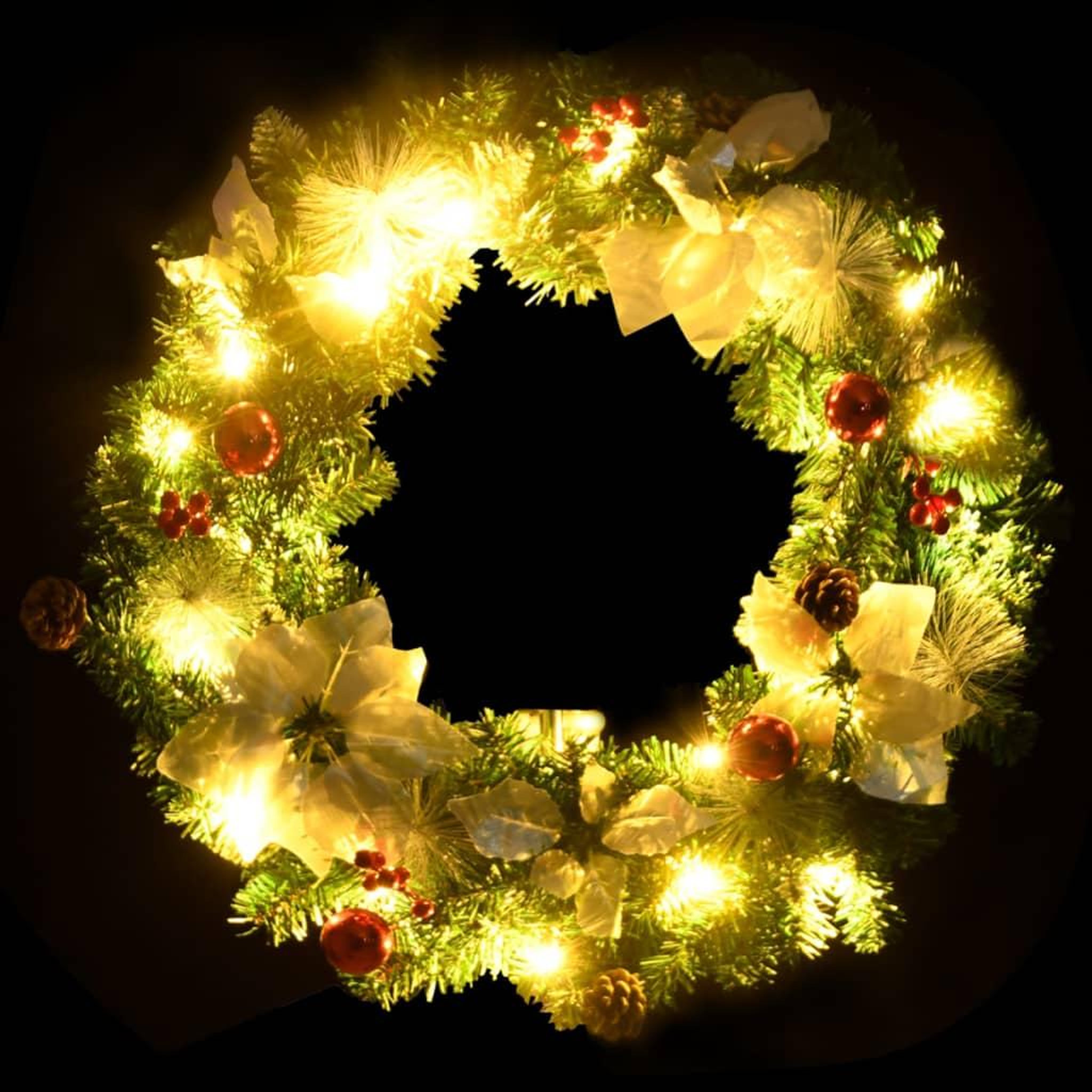 Voir la diapositive 4 : VIDAXL Couronne de Noël avec lumieres LED vert 60 cm PVC