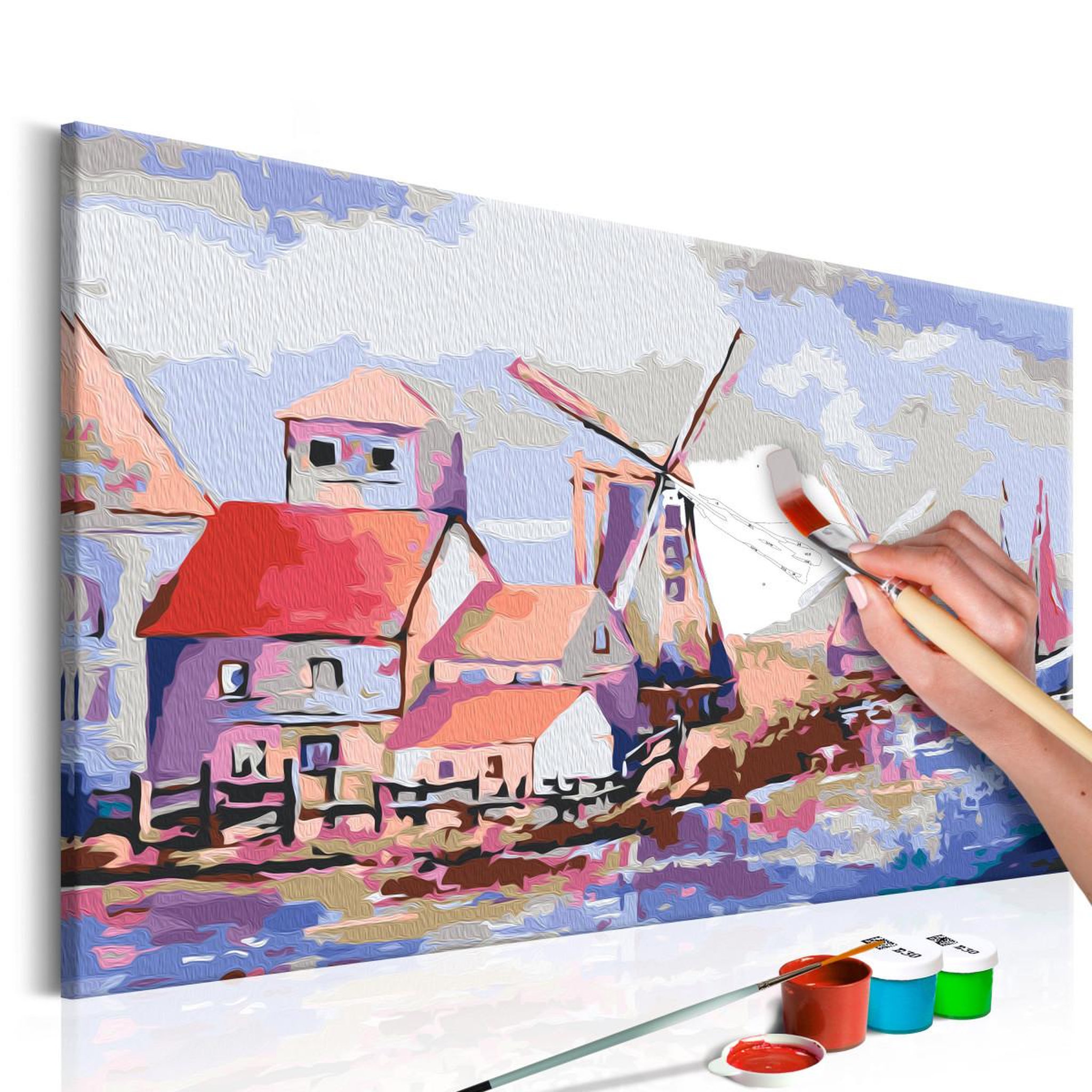 Voir la diapositive 1 : Paris Prix Tableau à Peindre Soi-Même  Moulins à Vent Paysage  40x60cm