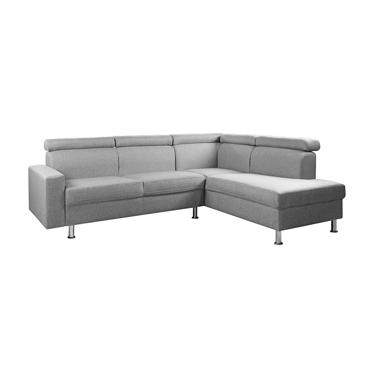 Canapé d'angle 4-5 places fixe avec LED -TOMY- Tissu gris chiné clair - Angle droit