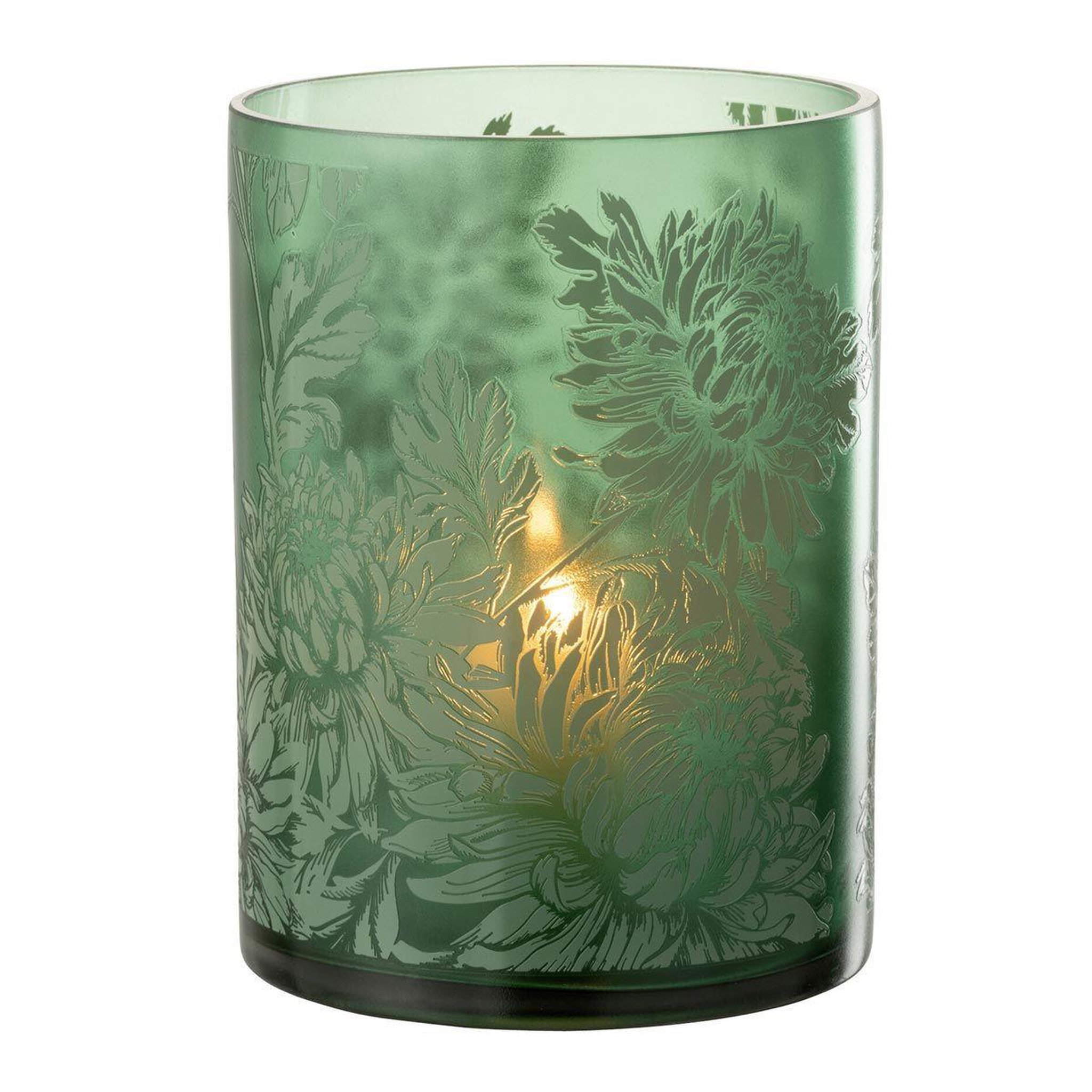 Voir la diapositive 2 : J-LINE Photophore Design en Verre  Flora  24cm Vert