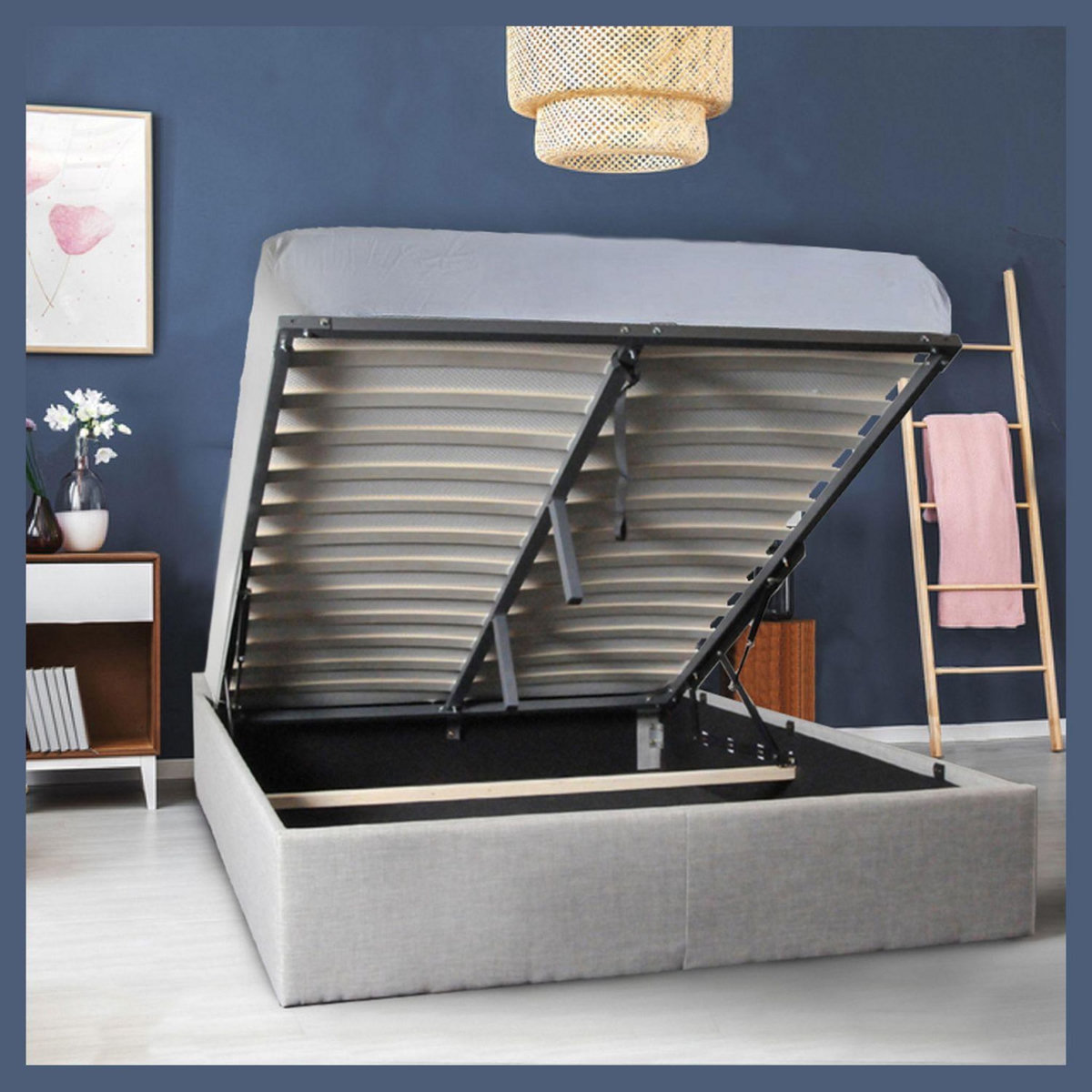 Lit coffre avec tête de lit capitonnée, livré avec sommier 140x190 CM CATANE