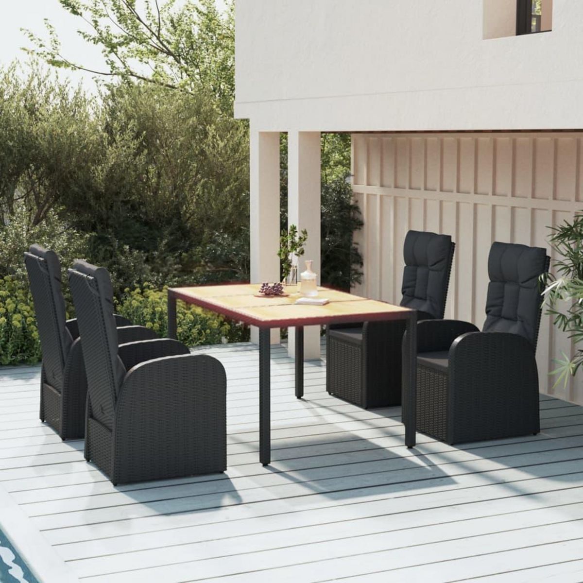 VIDAXL Ensemble a manger de jardin coussins 5pcs Noir Resine tressee