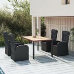 VIDAXL Ensemble a manger de jardin coussins 5pcs Noir Resine tressee