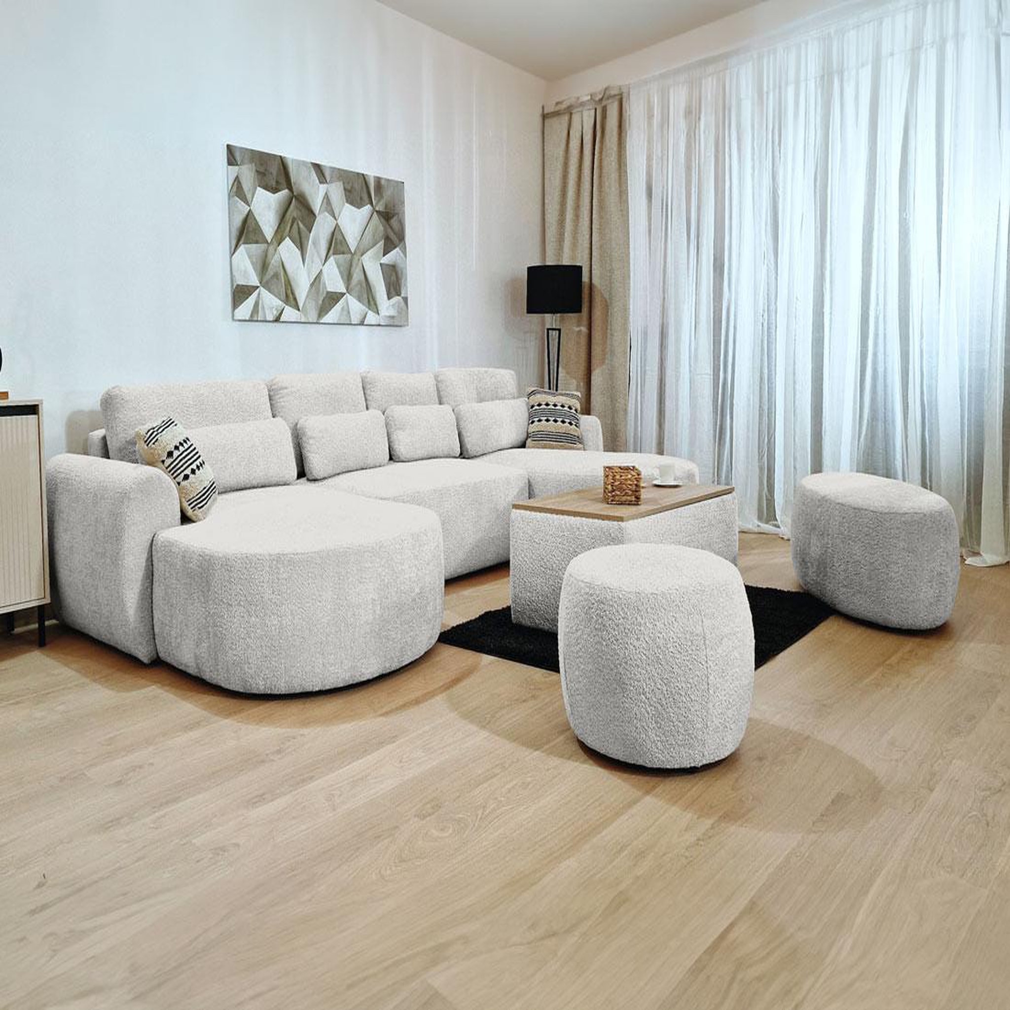 Voir la diapositive 5 : BEST MOBILIER Mahina - canapé panoramique en u 7 places - convertible avec coffre - en tissu bouclette