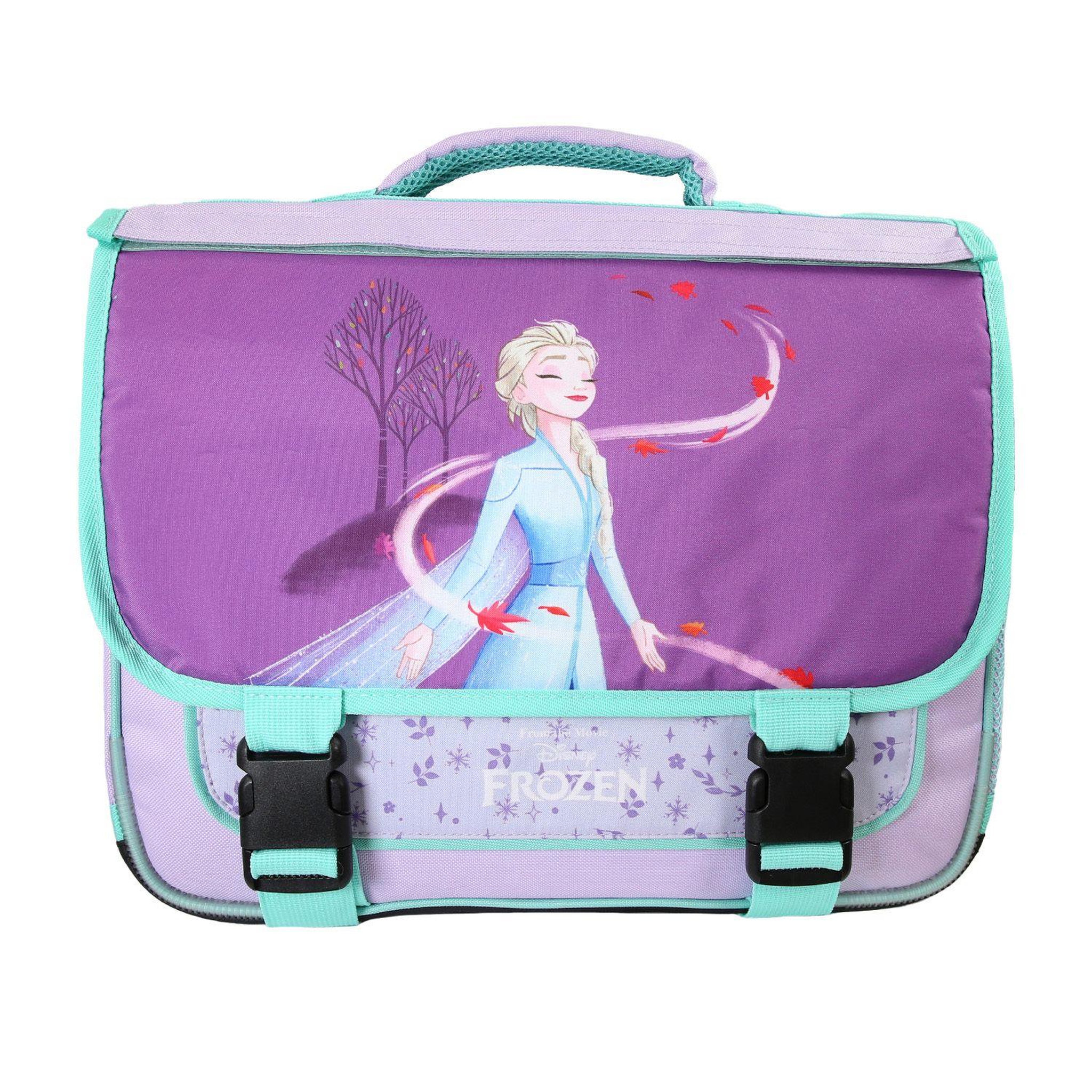 Voir la diapositive 4 : Bagtrotter Bagtrotter - La Reine des Neiges - Frozen - Disney - Cartable 38cm  -  Violet  - 2 Compartiments  - 1 Poche Sous Rabat - Bretelles Matelassés - Fond Renforcé - Dos Matelassé -  Rabat Réversible - 38x13x34cm - Matière Polyester - Cartable Scolaire Pri
