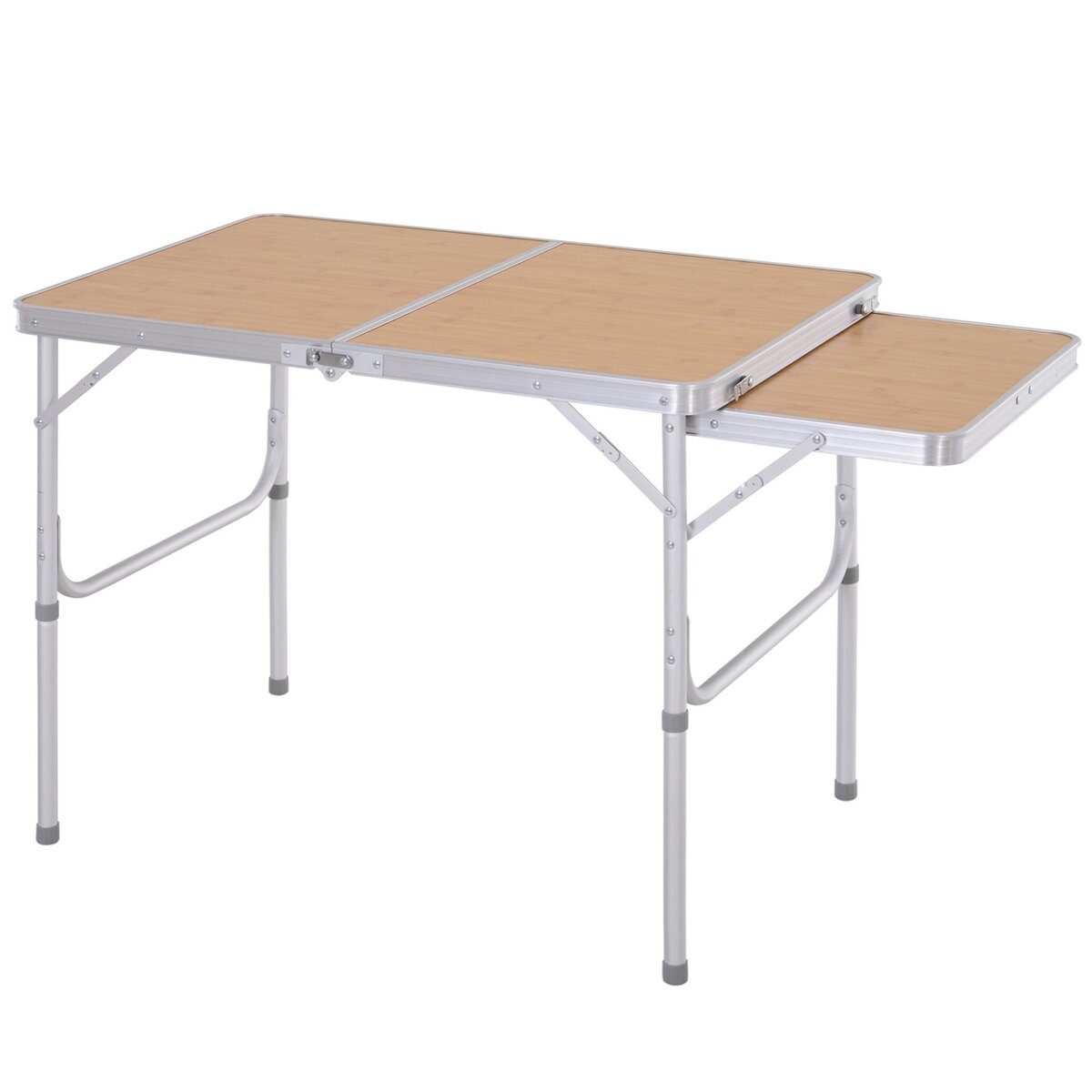 OUTSUNNY Table pliante table de camping table de jardin avec rallonge  hauteur réglable aluminium MDF imitation bambou pas cher 