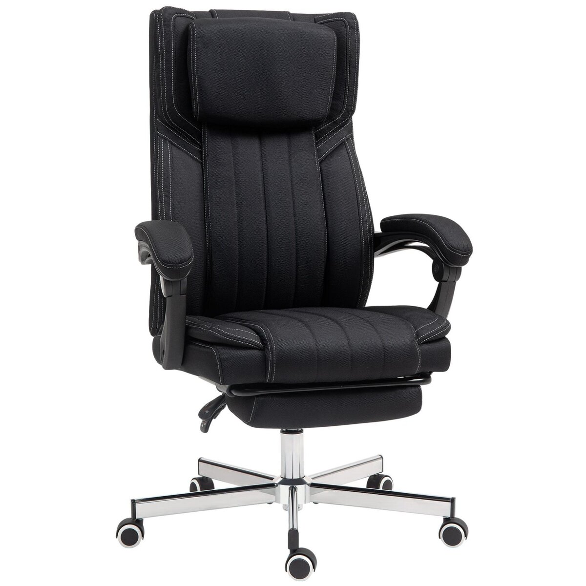 VINSETTO Fauteuil de bureau manager grand confort repose-pied dossier inclinable accoudoirs tétière rembourrés tissu noir