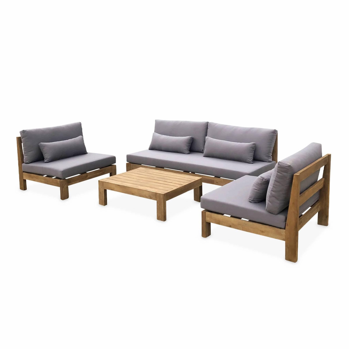 SWEEEK Salon de jardin XXL en bois brossé, effet blanchi – BAHIA – 5 places