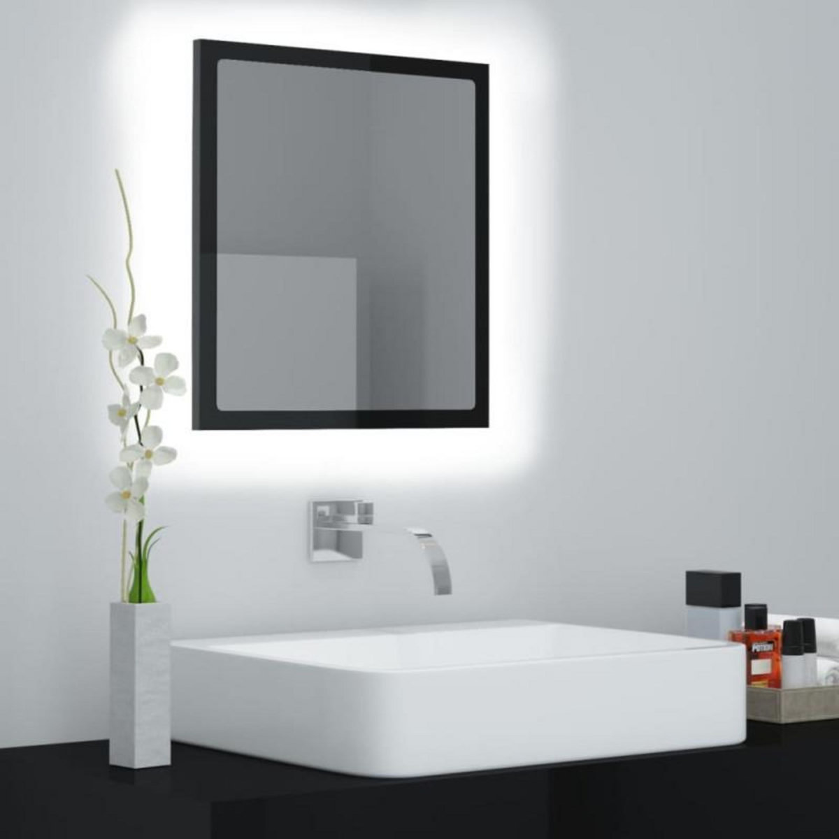 VIDAXL Miroir LED de salle de bain Noir brillant 40x8,5x37cm Acrylique