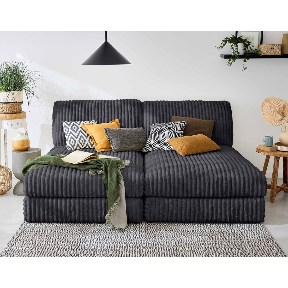 LISA DESIGN Jasper - module méridienne - en fausse fourrure côtelée