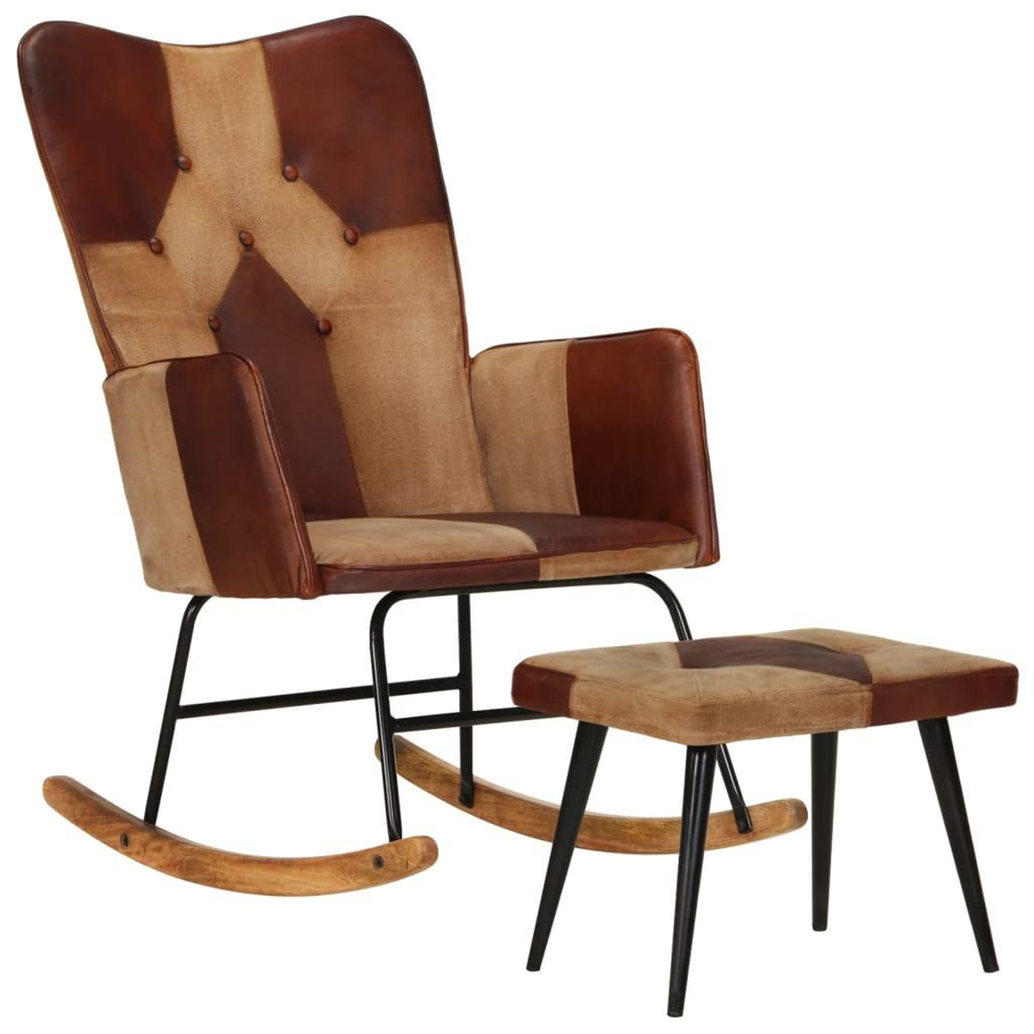 Voir la diapositive 1 : VIDAXL Chaise a bascule et repose-pieds Marron Cuir veritable et toile