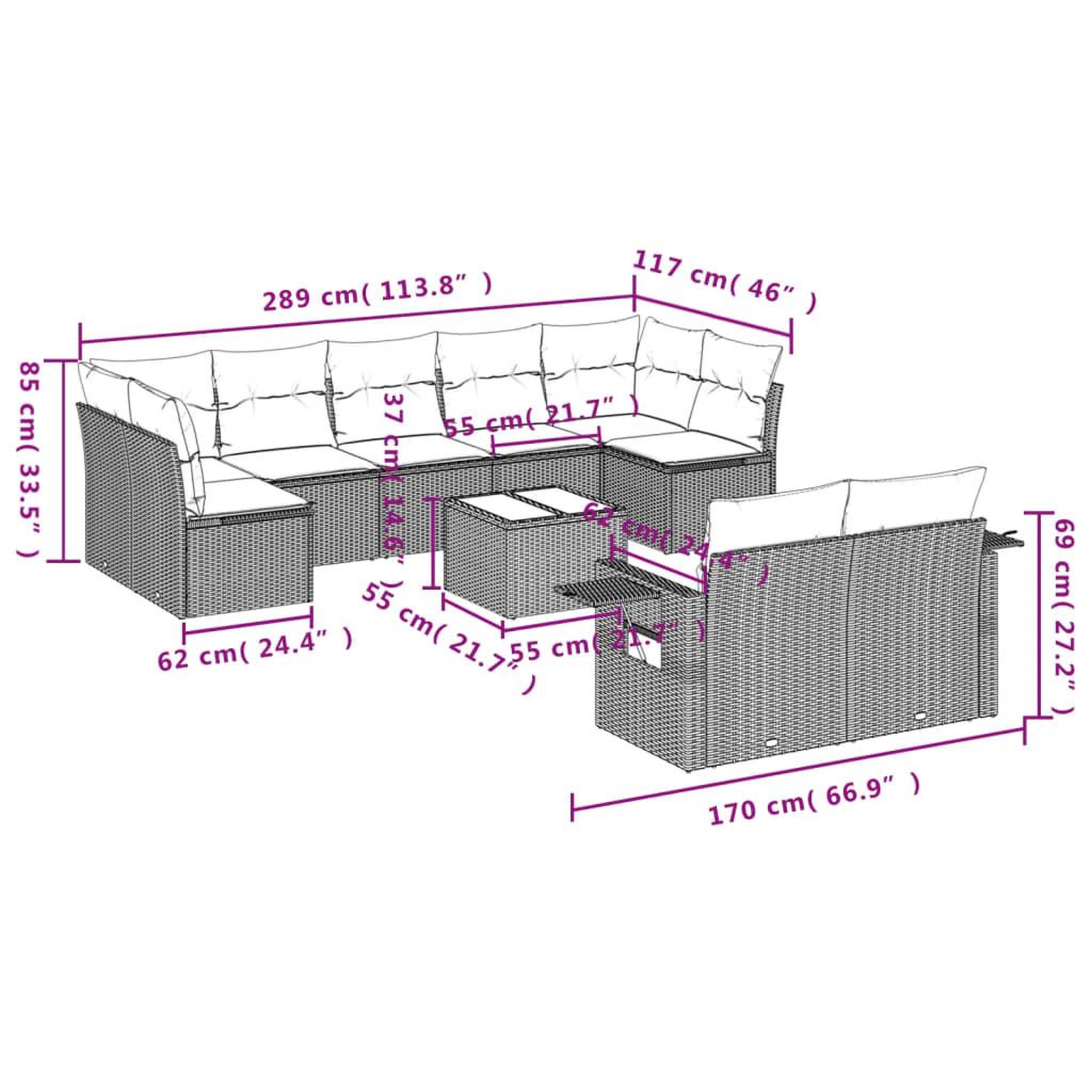 Voir la diapositive 6 : VIDAXL Salon de jardin avec coussins 10 pcs beige resine tressee