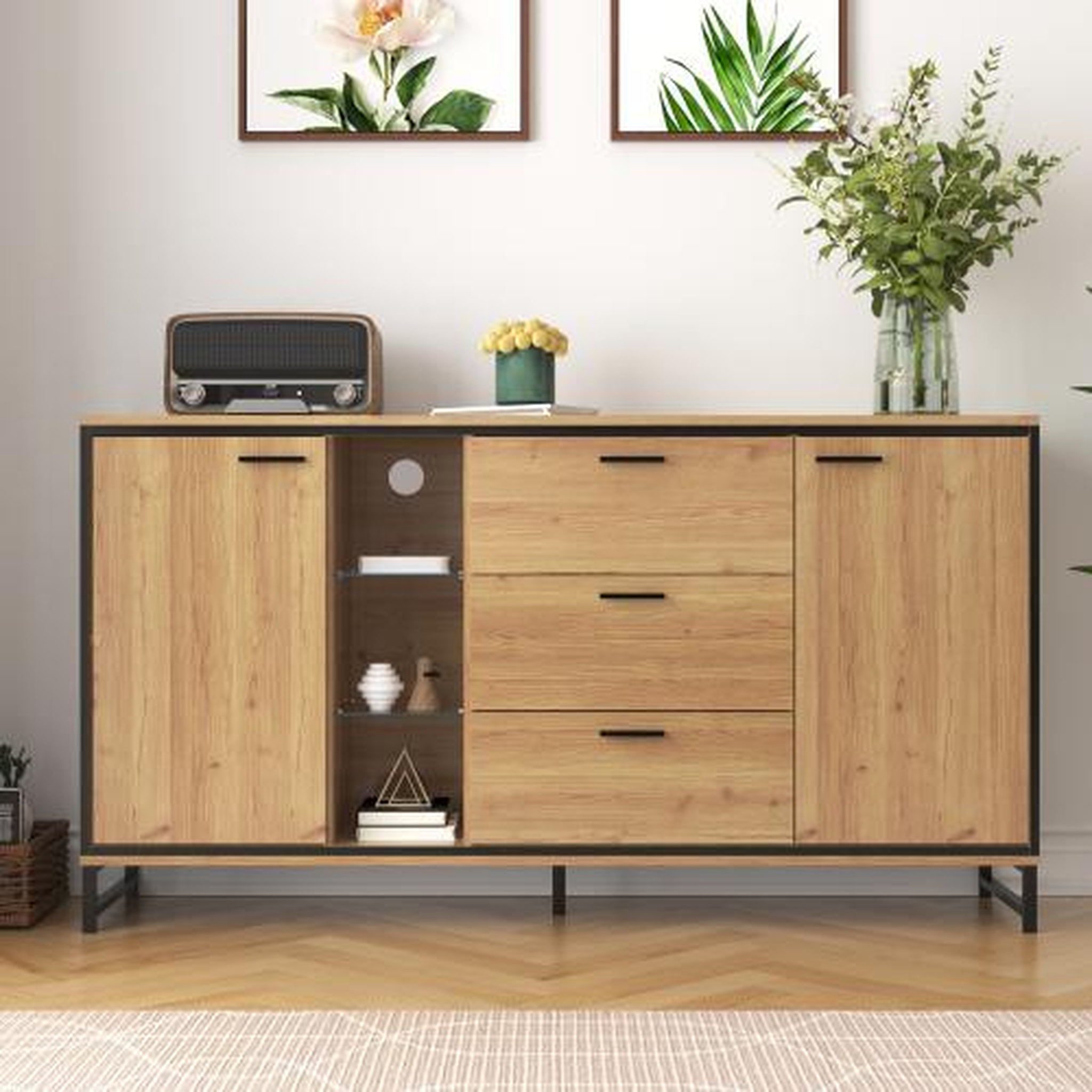 Voir la diapositive 4 : MERAX Buffet 2 porte(s) 3 tiroir(s) - 160 cm naturel led panneau de particules
