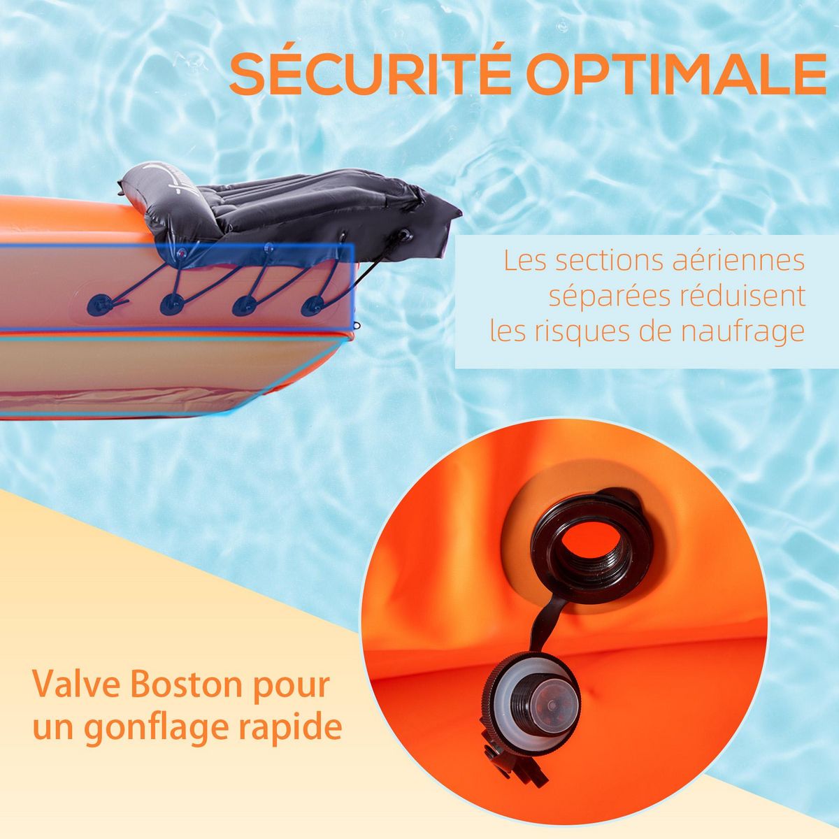 OUTSUNNY Canoé kayak gonflable 1 personne - gonfleur et rame en aluminium inclus - PVC orange noir