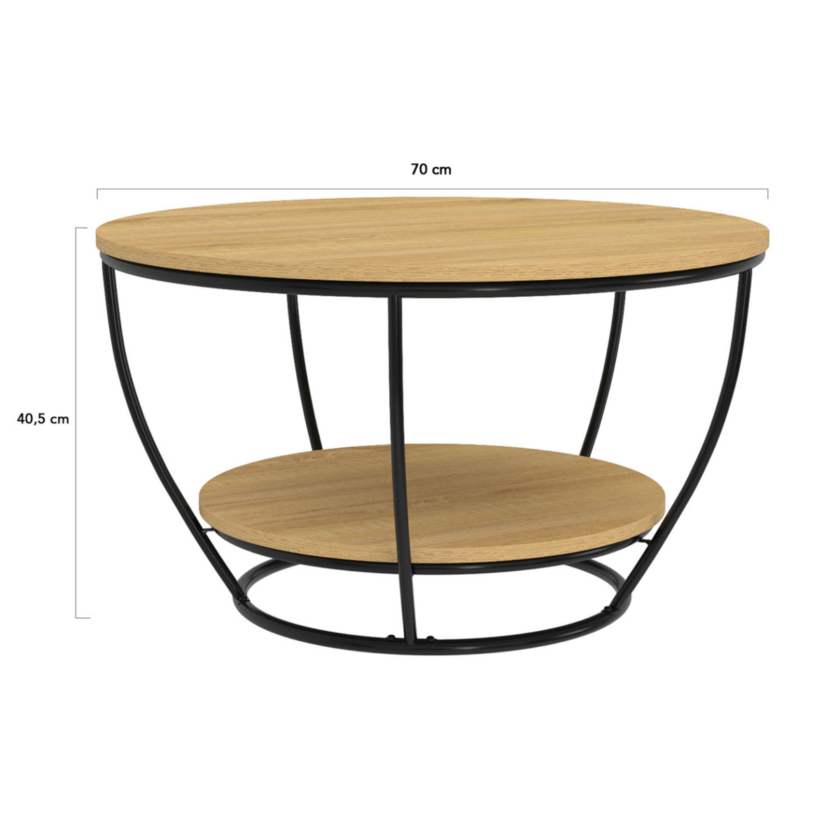 ID MARKET Table basse filaire double plateau ronde DETROIT 70 cm design industriel