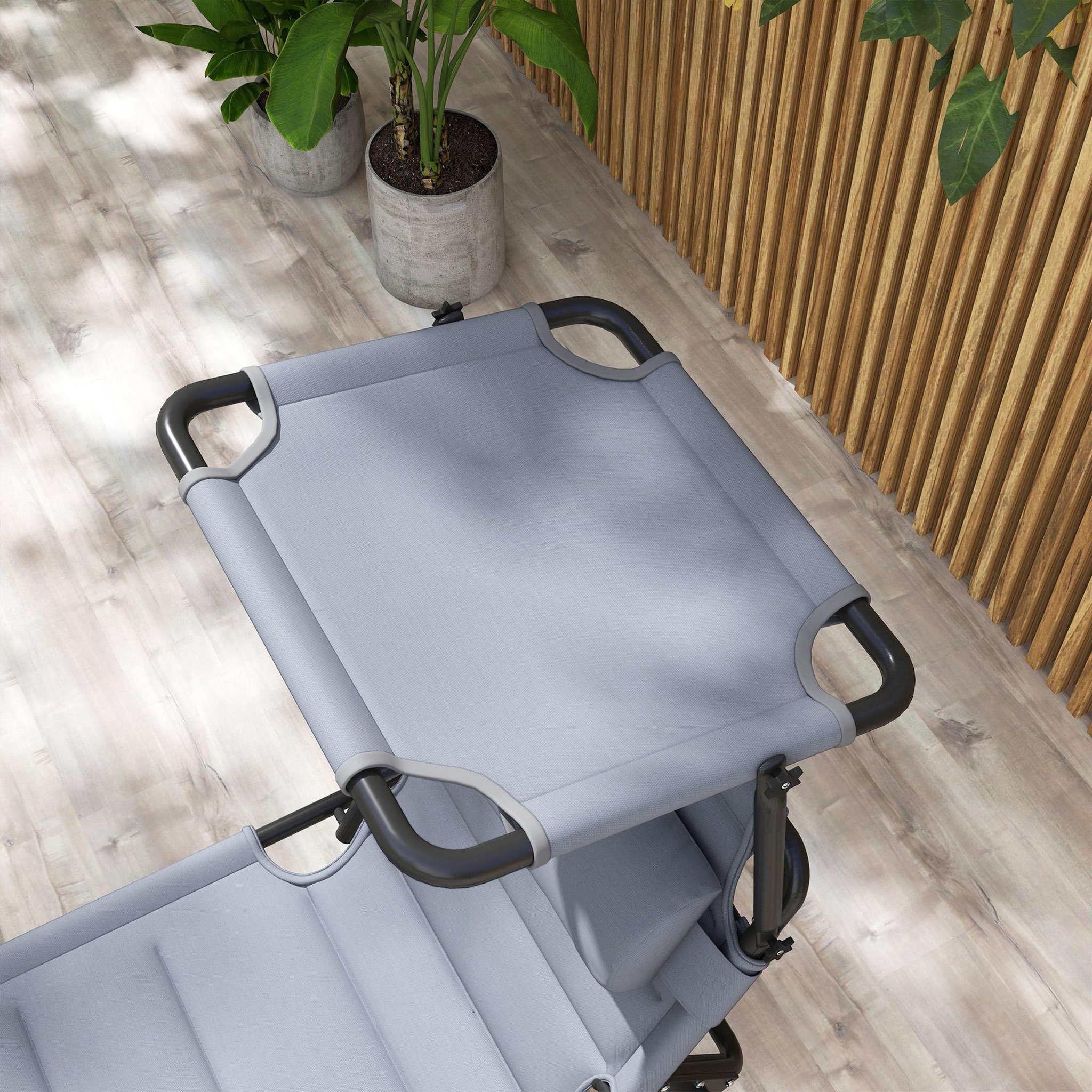 Voir la diapositive 6 : OUTSUNNY Bain de soleil transat inclinable pliable matelassé - pare-soleil, tétière - métal époxy noir tissu gris
