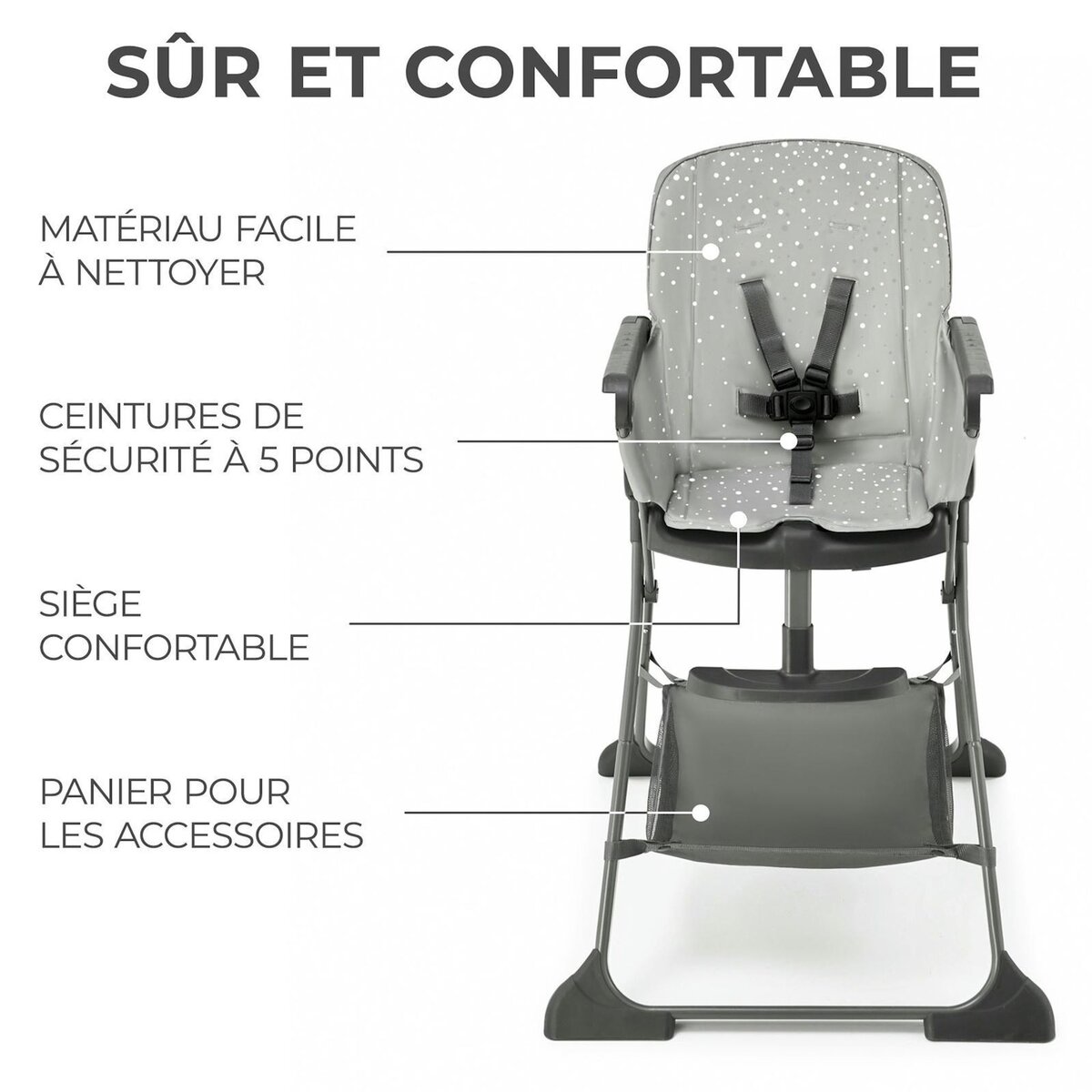 KINDERKRAFT Kinderkraft Highchair Foldee - Chaise de salle à manger pliable