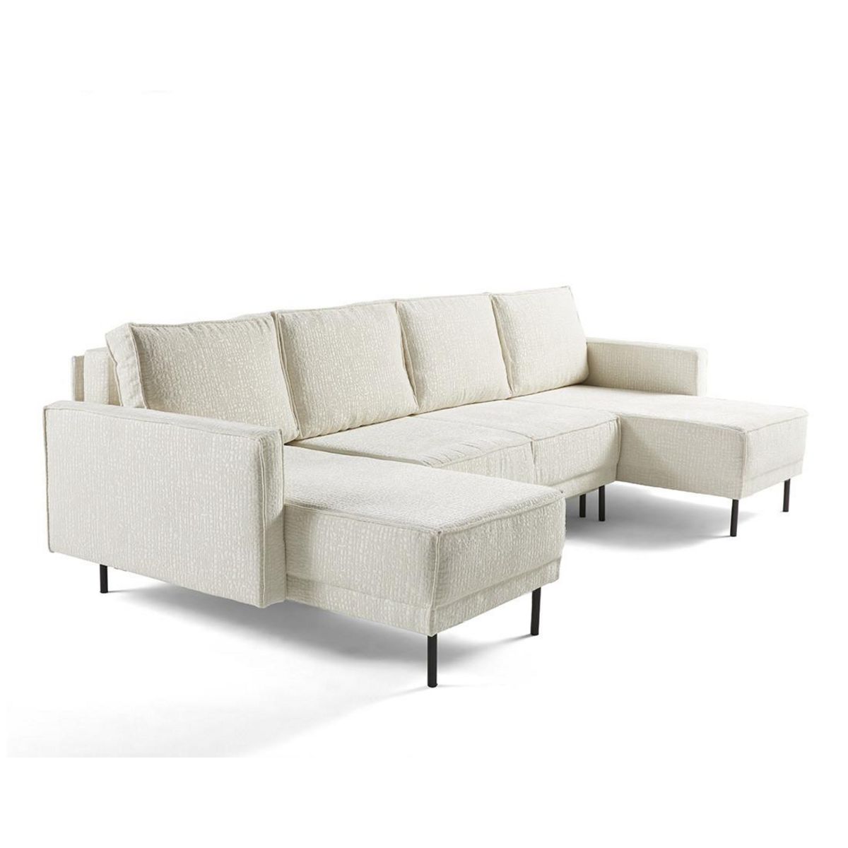 LISA DESIGN Charlie - canapé panoramique en u 7 places - convertible avec coffre - en tissu velours relief