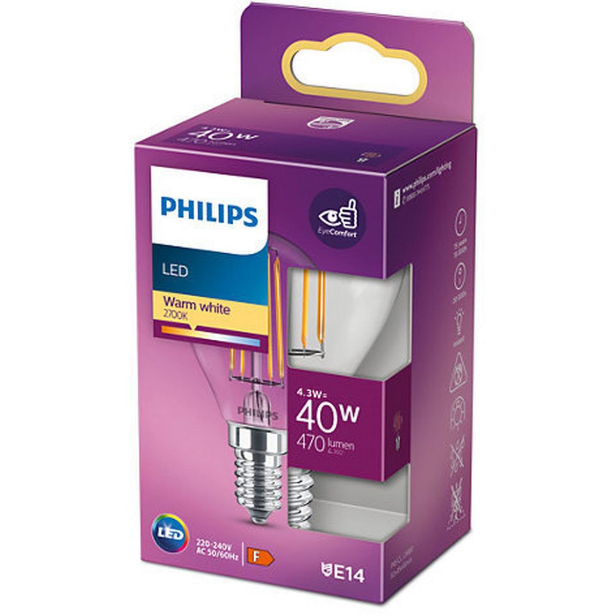 PHILIPS Ampoule LED 40W SPHÉRIQUE E14 CHAUD CLAIRE