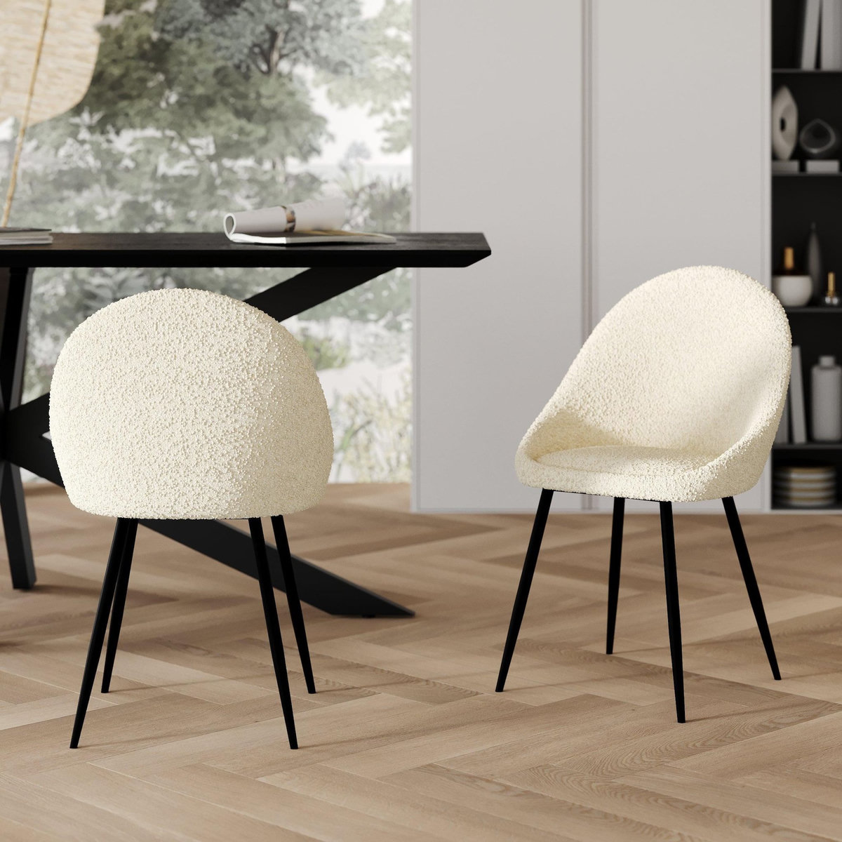 Rendez vous déco Lot de 2 chaises en tissu bouclé blanc cassé-Rona