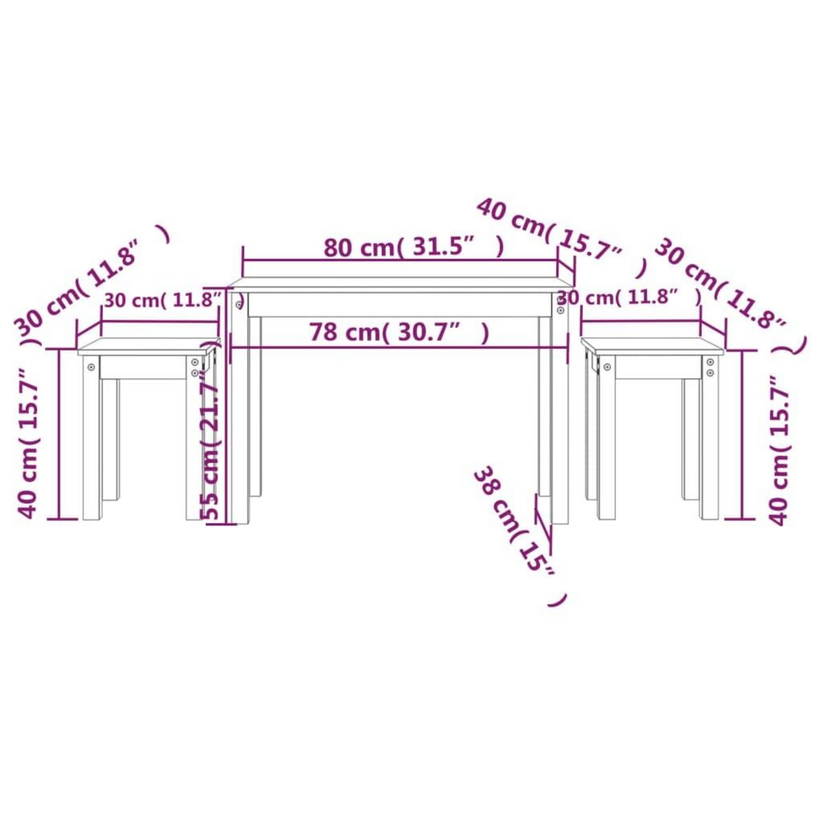 VIDAXL Tables gigognes 3 pcs Blanc Bois de pin massif