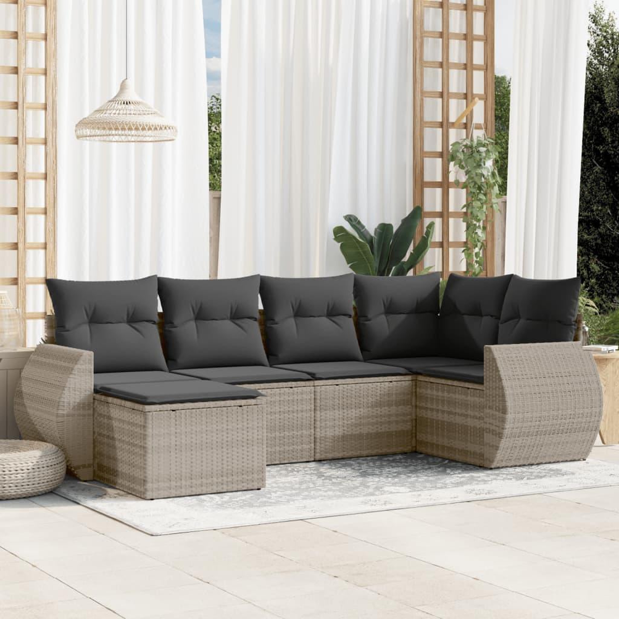 VIDAXL Salon de jardin 6 pcs avec coussins gris clair resine tressee