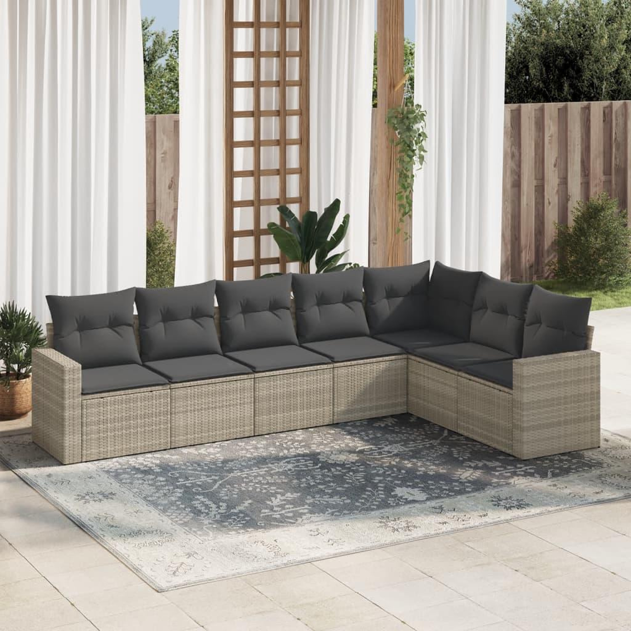 VIDAXL Salon de jardin avec coussins 7 pcs gris clair resine tressee