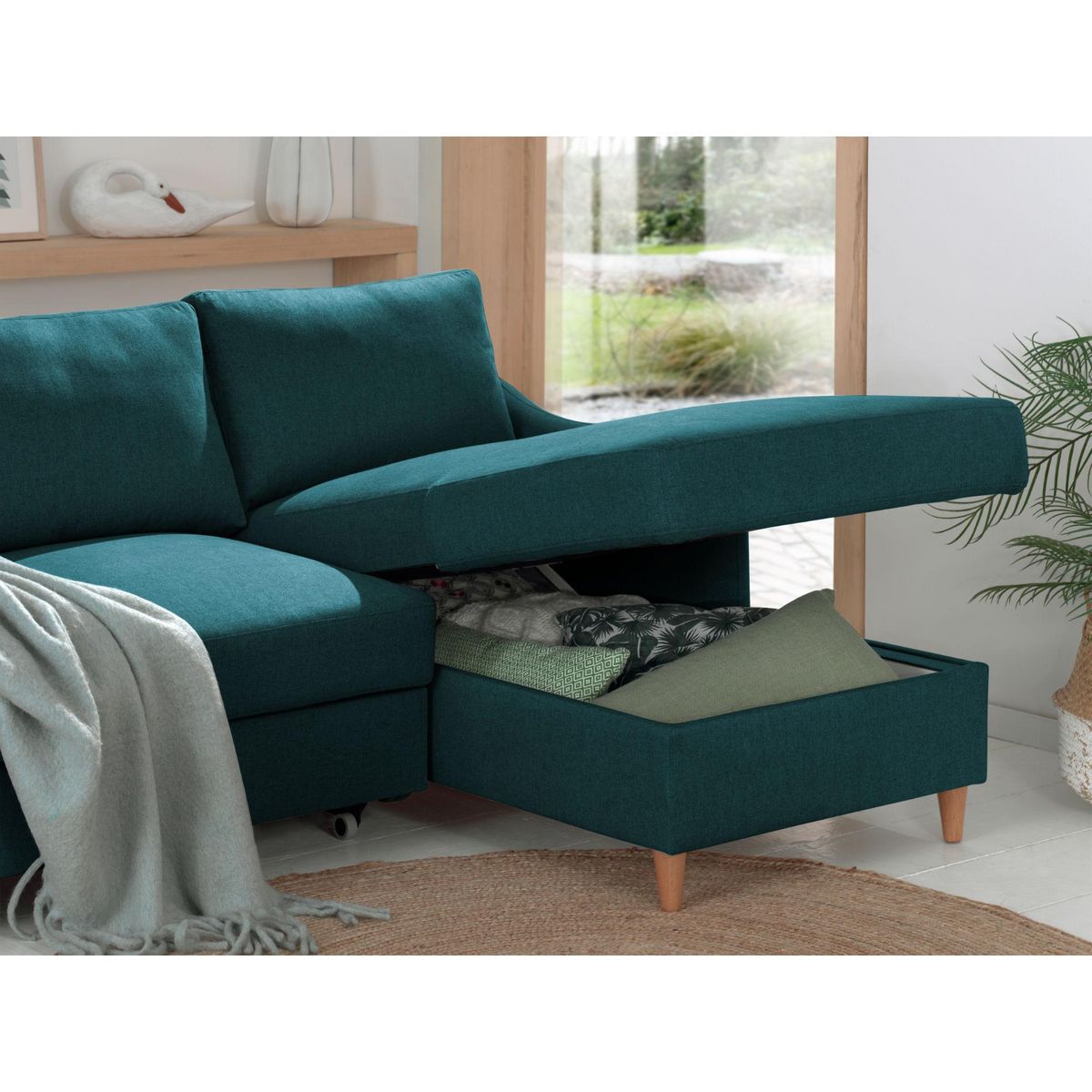 LISA DESIGN Will - canapé d'angle droit - convertible avec coffre - 4 places - en tissu